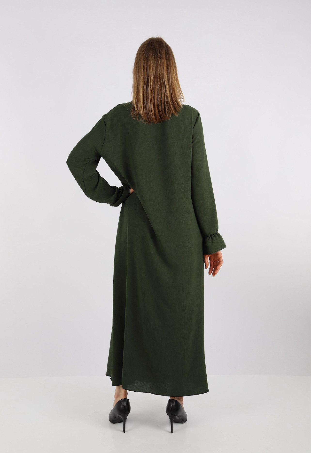 HELLO MISS Summer Dress Elegant Long Sleeve Abaya Dress Made of Jazz Fabric Summer Dress for Women in Solid Color