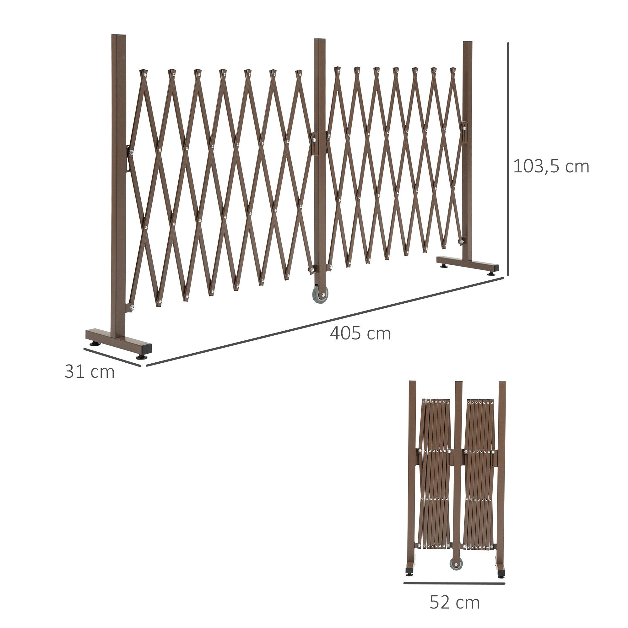 Outsunny Zaun Scherengitter ausziehbar Garten Braun H103,5cm, (Aluminiumzaun, 1-St., Metallzaun), 52-405cm – Bild 3 von 5