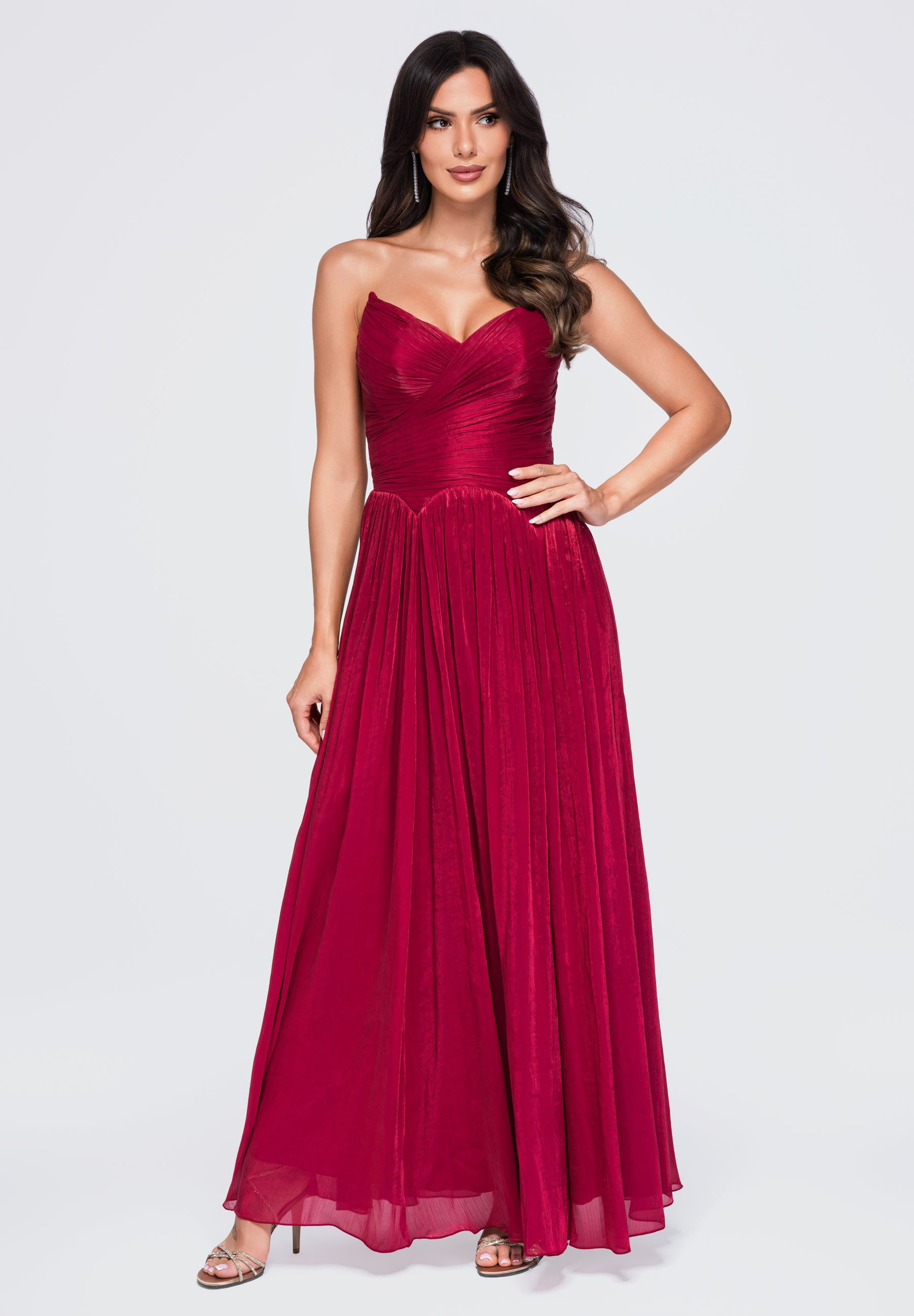 OMBRE Abendkleid Damen Abendkleid Maxi mit Herz-Ausschnitt Bordeaux S (kein Set, 1-tlg) in Unifarbe