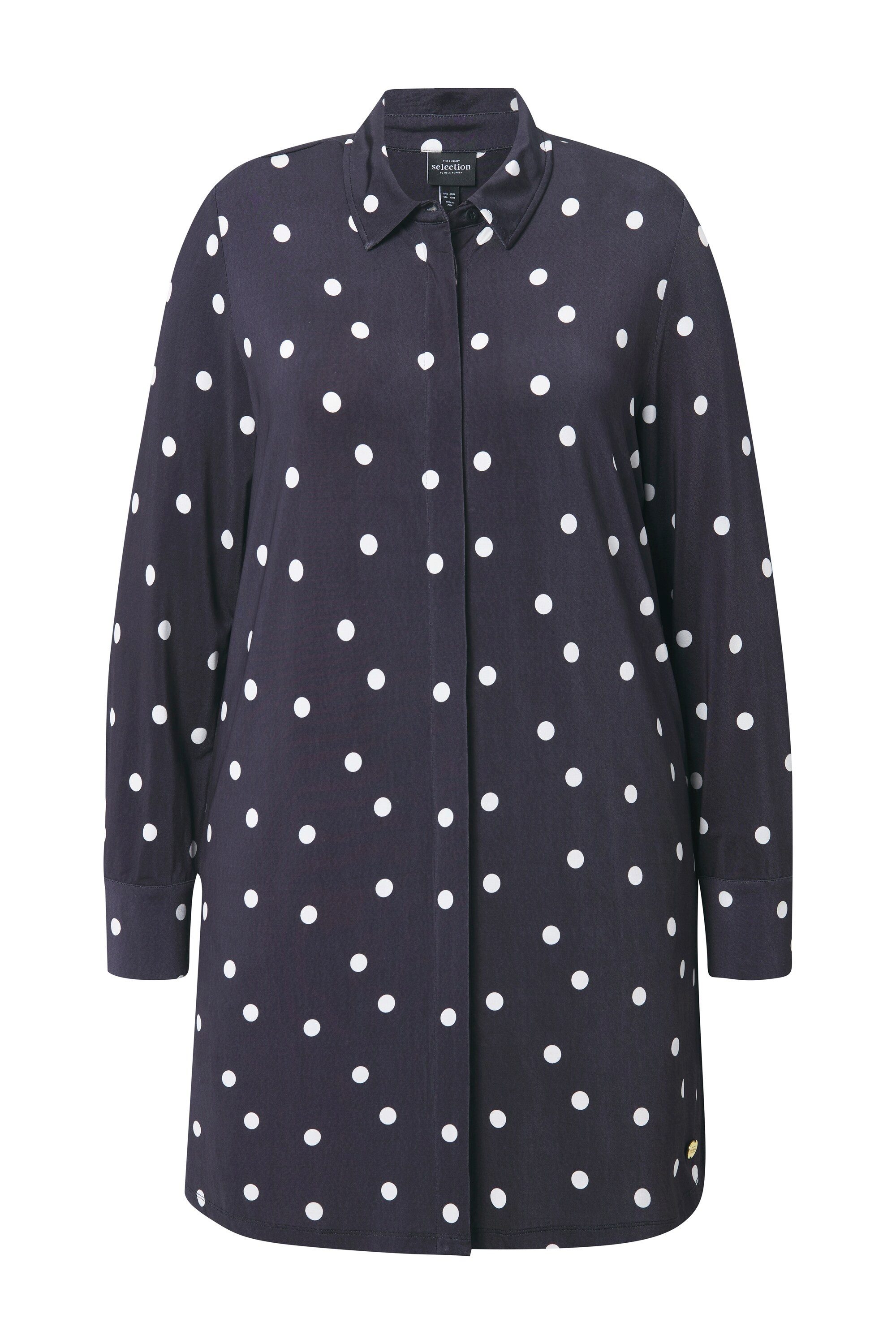 Ulla Popken Tunika Slinky-Longbluse Punkte Hemdkragen Langarm günstig online kaufen
