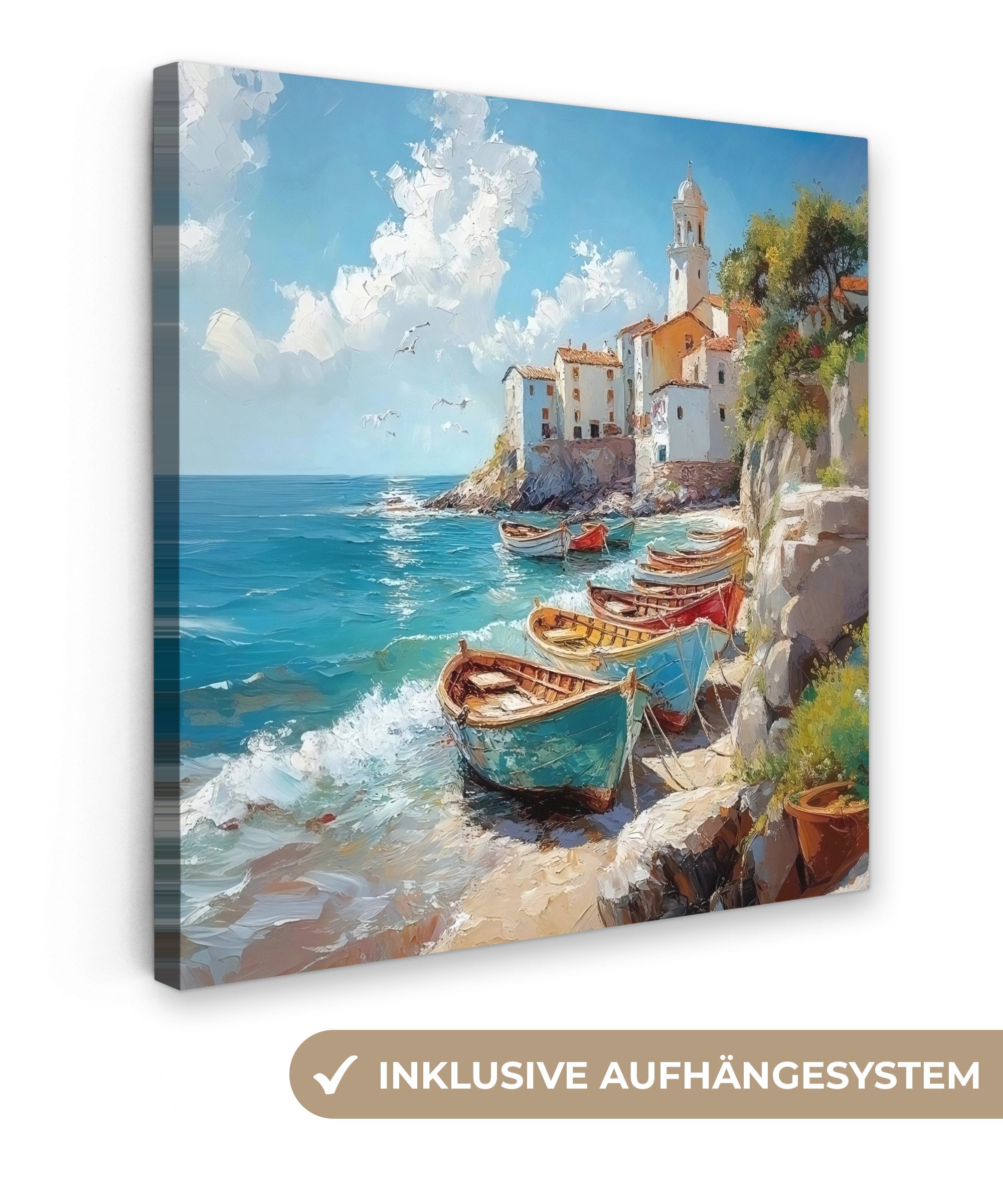 OneMillionCanvasses® Leinwandbild Boote - Felsen - Meer - Sonne, Fotodruck günstig online kaufen