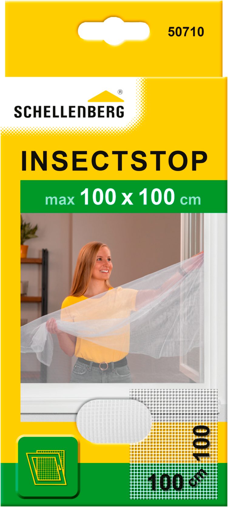 SCHELLENBERG Fliegengitter-Gewebe für Fenster ohne bohren, (Set, 1-St), Insektenschutz inkl. Befestigungsband, 100 x 100 cm, weiß, anthrazit