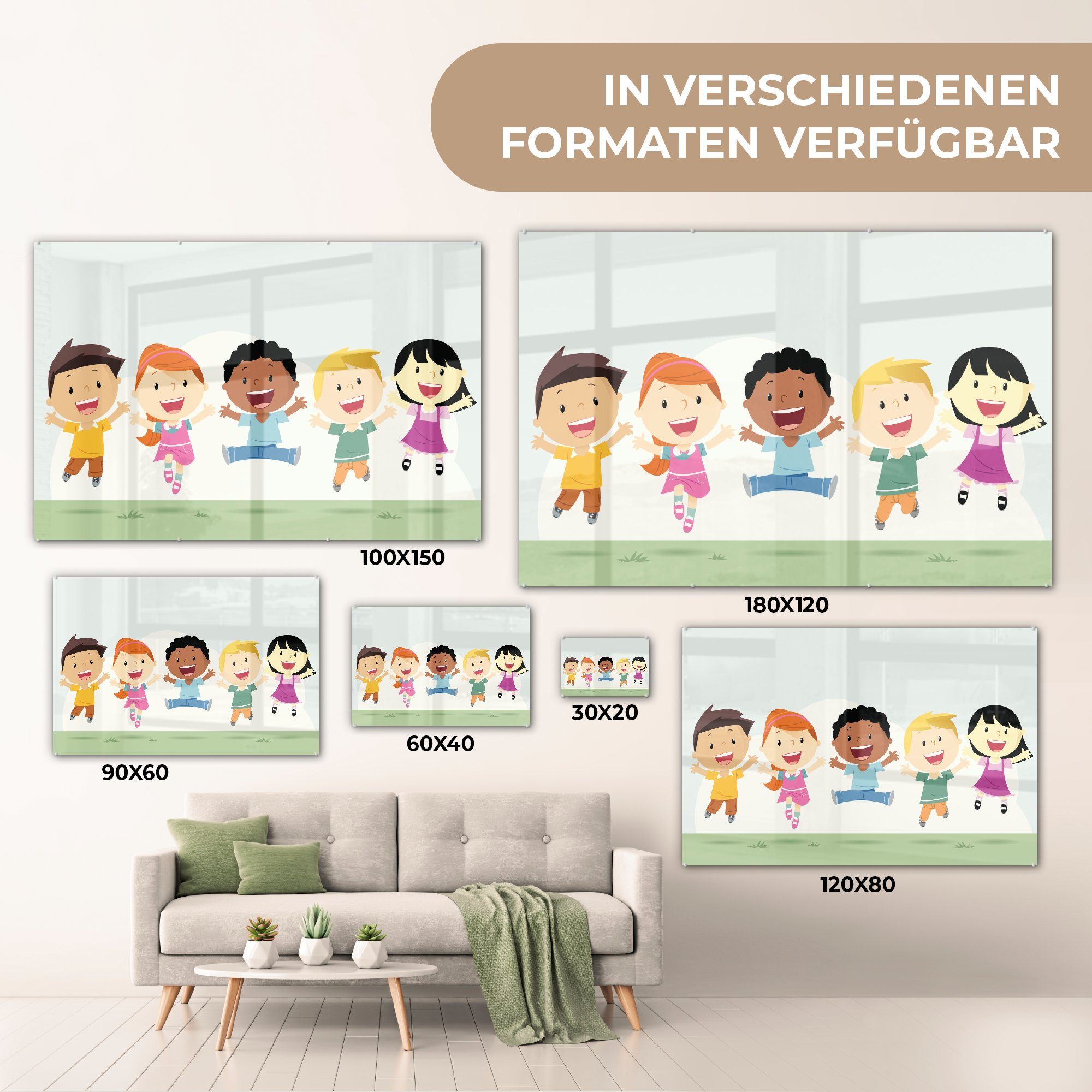 MuchoWow Acrylglasbild Illustration von Kindern, glücklichen St), (1 Wohnzimmer Acrylglasbilder Schlafzimmer &