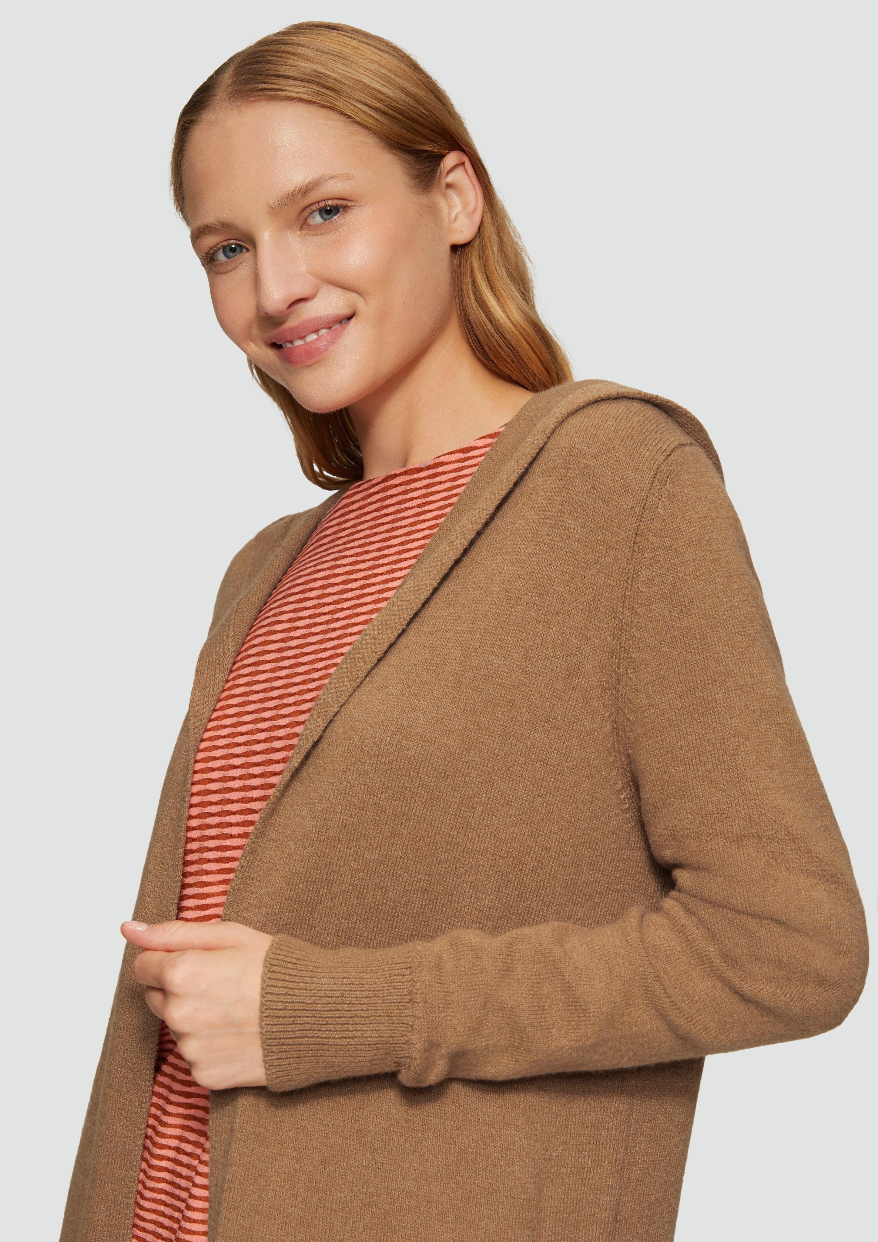 s.Oliver Strickjacke Long-Cardigan mit Kapuze Rippbündchen günstig online kaufen
