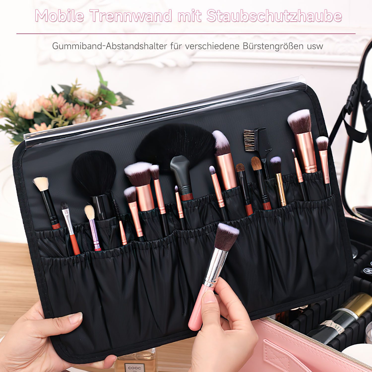 AIMAX Kosmetikspiegel Makeup Bag Schminktasche Schminkkoffer mit Spiegel und Licht, Make-up Tasche mit Spiegel-3 Farben LED Reise Kosmetiktasche