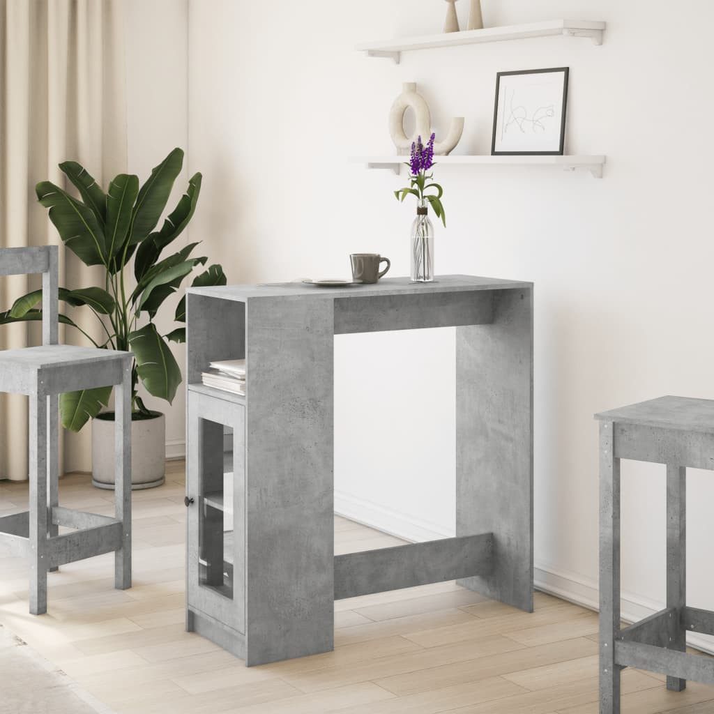 vidaXL Bartisch NA Bartisch Stehtisch Esstisch mit Regal Betongrau 101x40x103,5 cm Spa