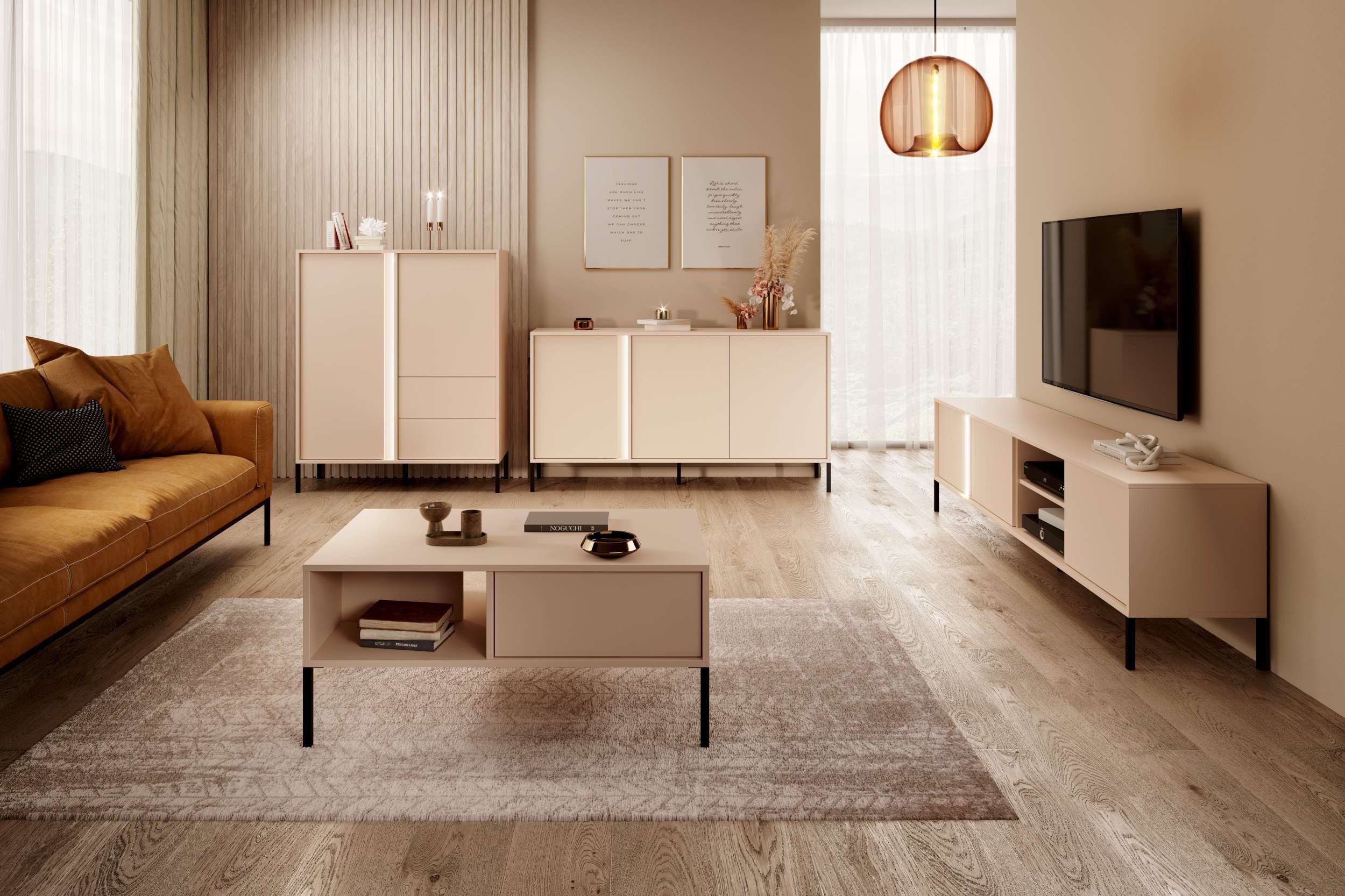 99rooms Wohnwand Dara, (Set (4-St), Wohnmöbel), Modern Design, mit viel Stauraum, wahlweise mit LED-Beleuchtung