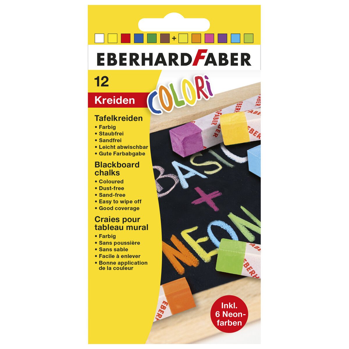 Eberhard Faber Buntstift Wandtafelkreide Colori Neon + Basic - 12 Farben sortiert.
