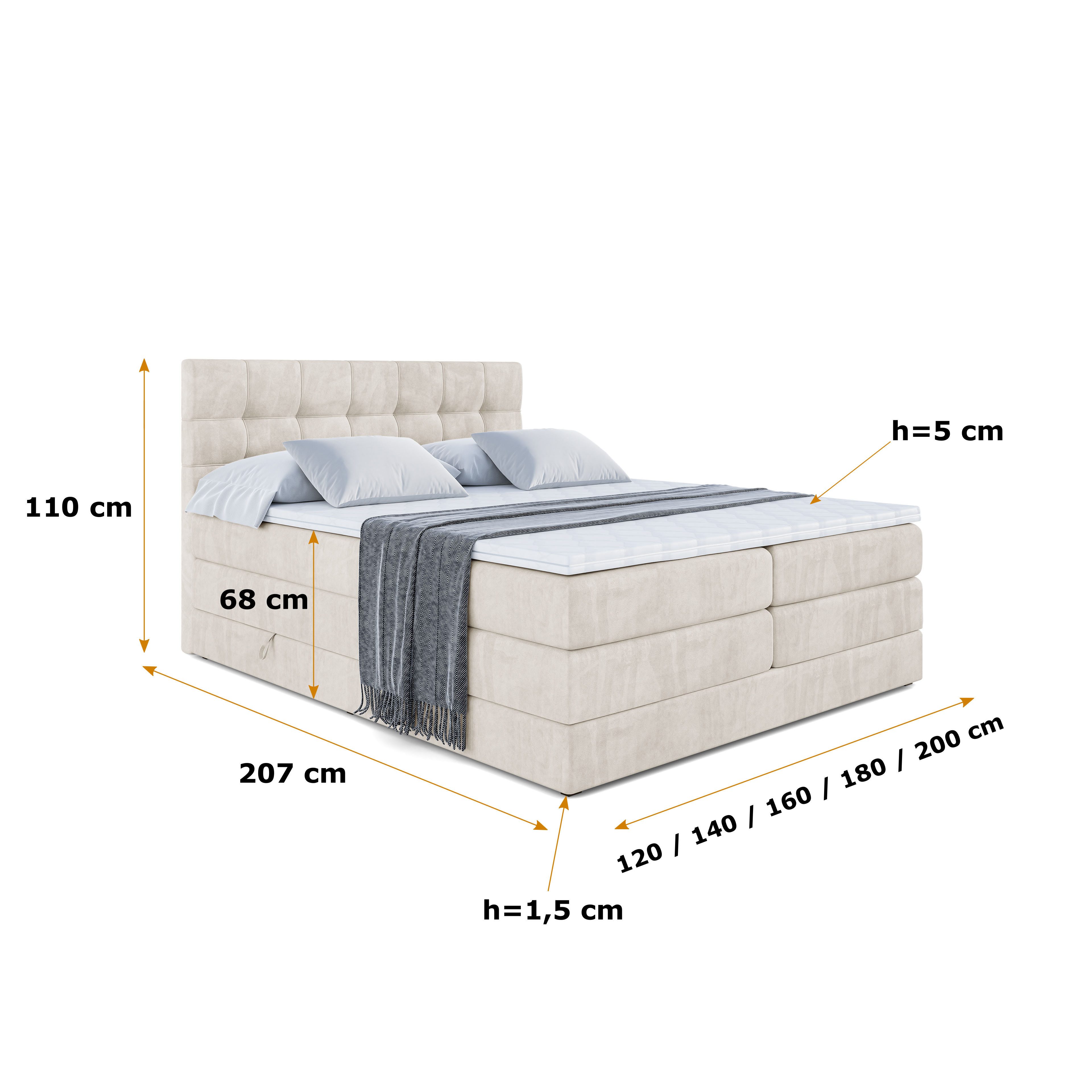 ALTDECOR Boxspringbett BERO KING (mit Matratze und Lattenrost Topper Polsterbett mit Bettkasten Boxbett), H4 Multipocket, H3 Bonellfederung, Doppelbett Springboxbett