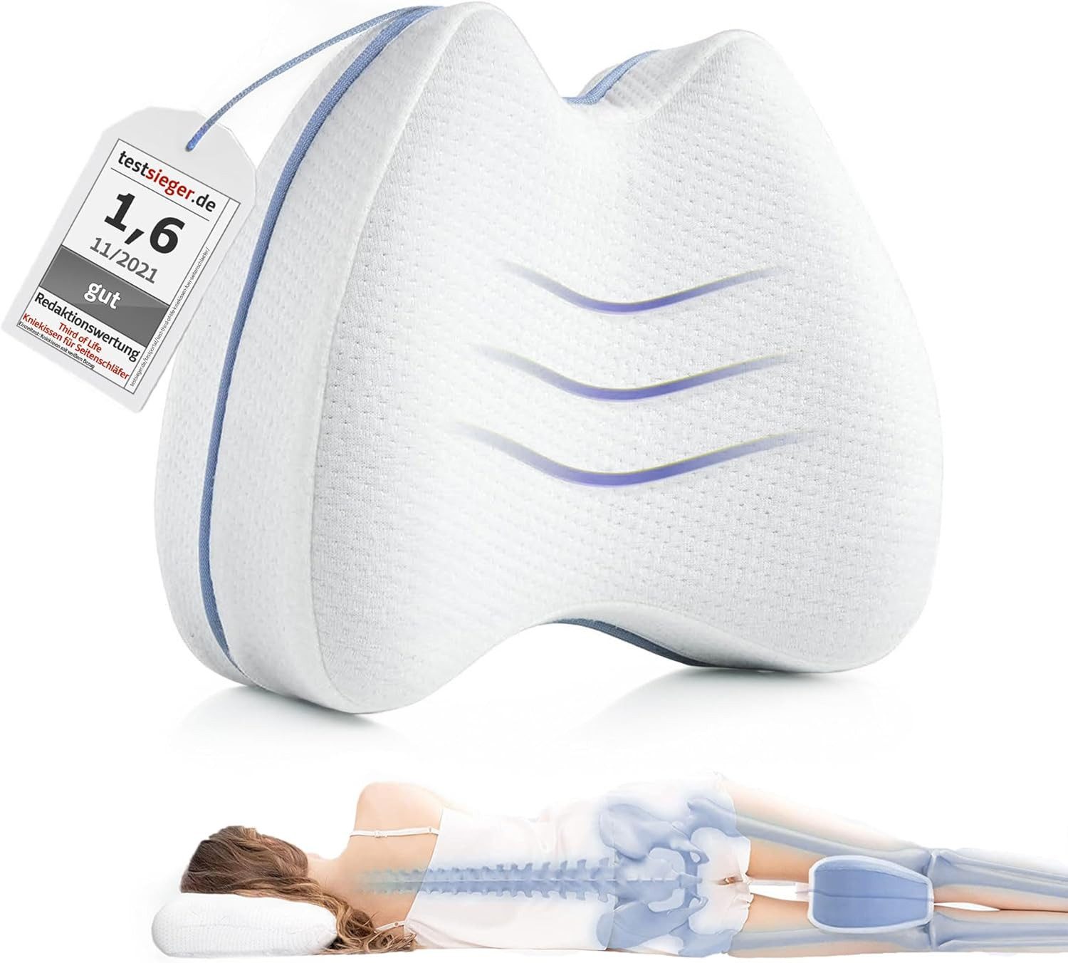 Third of Life Kniekissen Knie-Stützkissen für Seitenschläfer mit Memory Schaum, (1-St., Ergonomische Kniekissen für die Seitenlage von Third of Life), Unterstützt optimal eine gesunde Körperhaltung und die Wirbelsäule