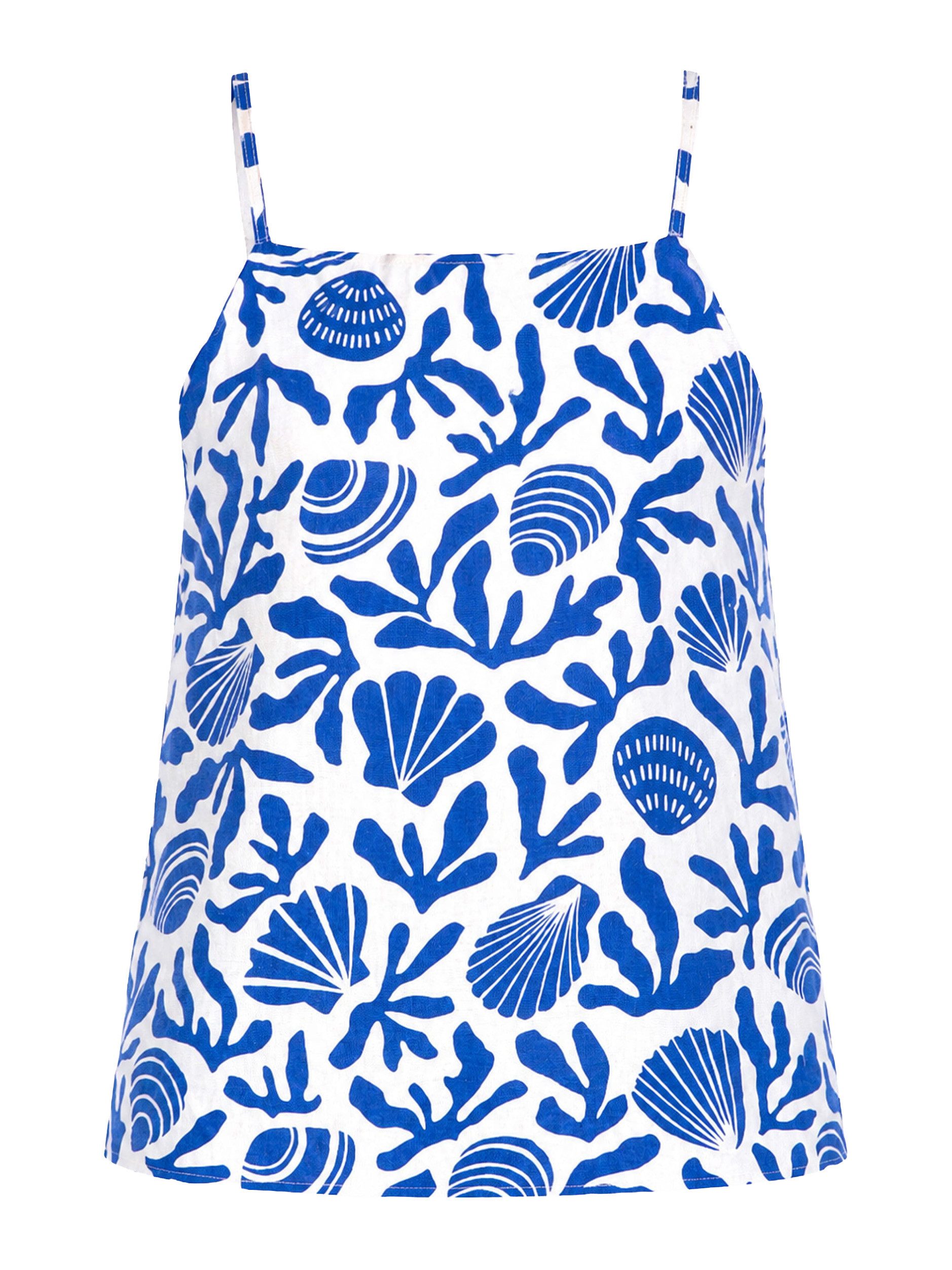 SASSYCLASSY Tanktop Trägertop mit Muschel- und Korallen-Print Damen Ärmelloses Top mit geradem Ausschnitt und lockerem Schnitt – Bild 2 von 5