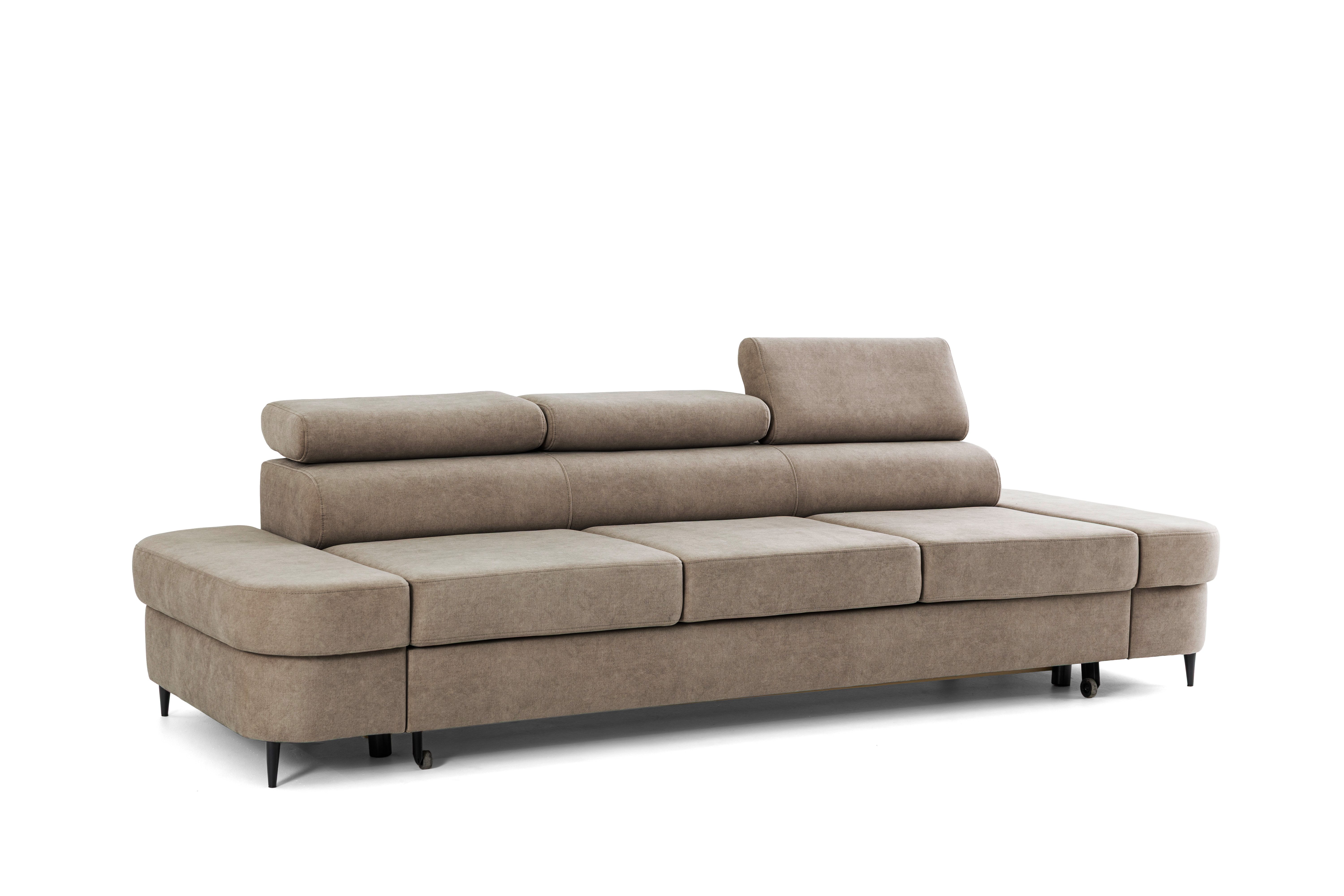 Muffo Sofa PRIAM, Modernes, minimalistisches Design, Sitzfüllung: T30-Schaum + gewellte Feder, Verstellbare Kopfstützen, Gelegentliche Schlaffunktion