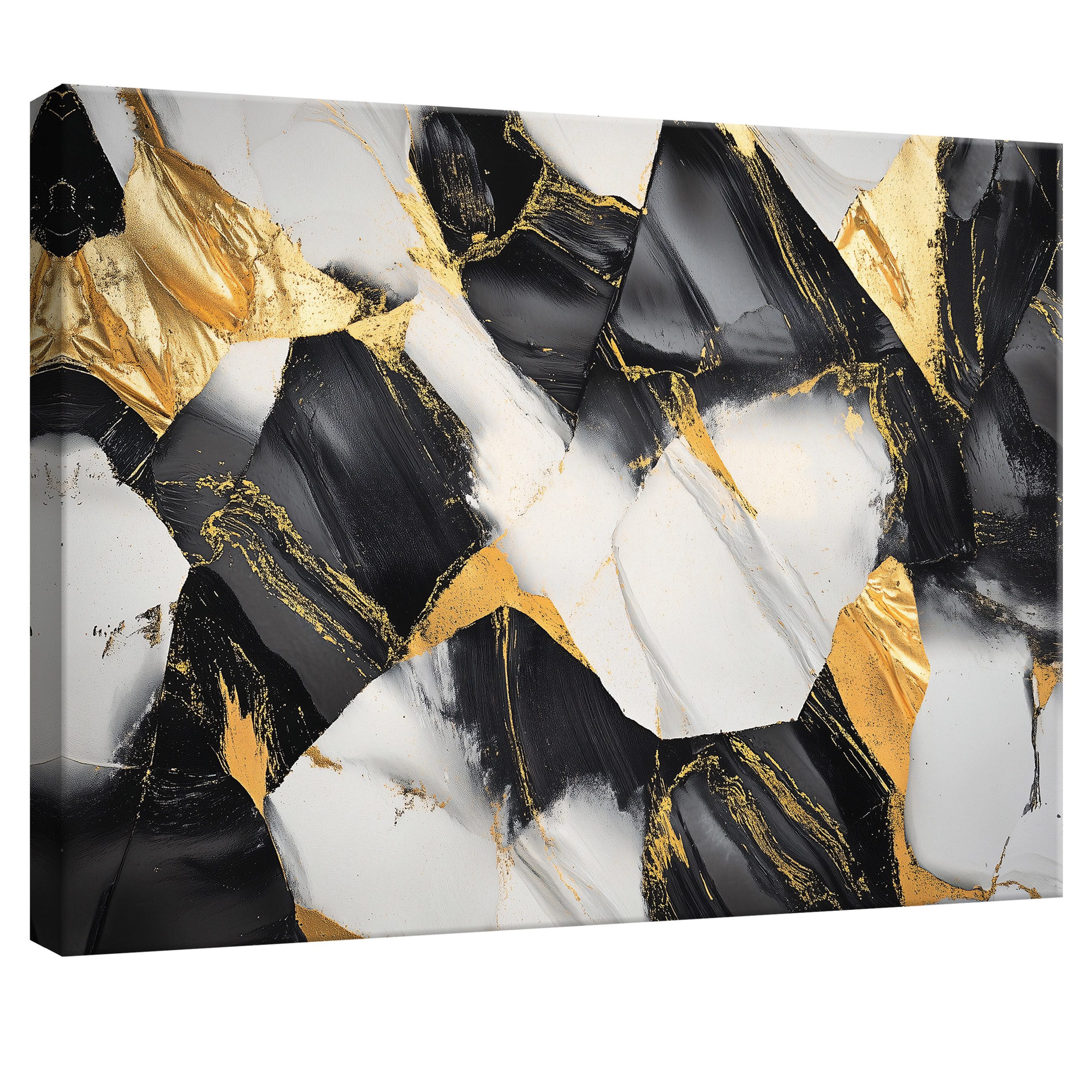 Leinwandbild Abstrakt Marmor Gold Schwarz Wandbilder XXL Wand Deko Bilder Modern