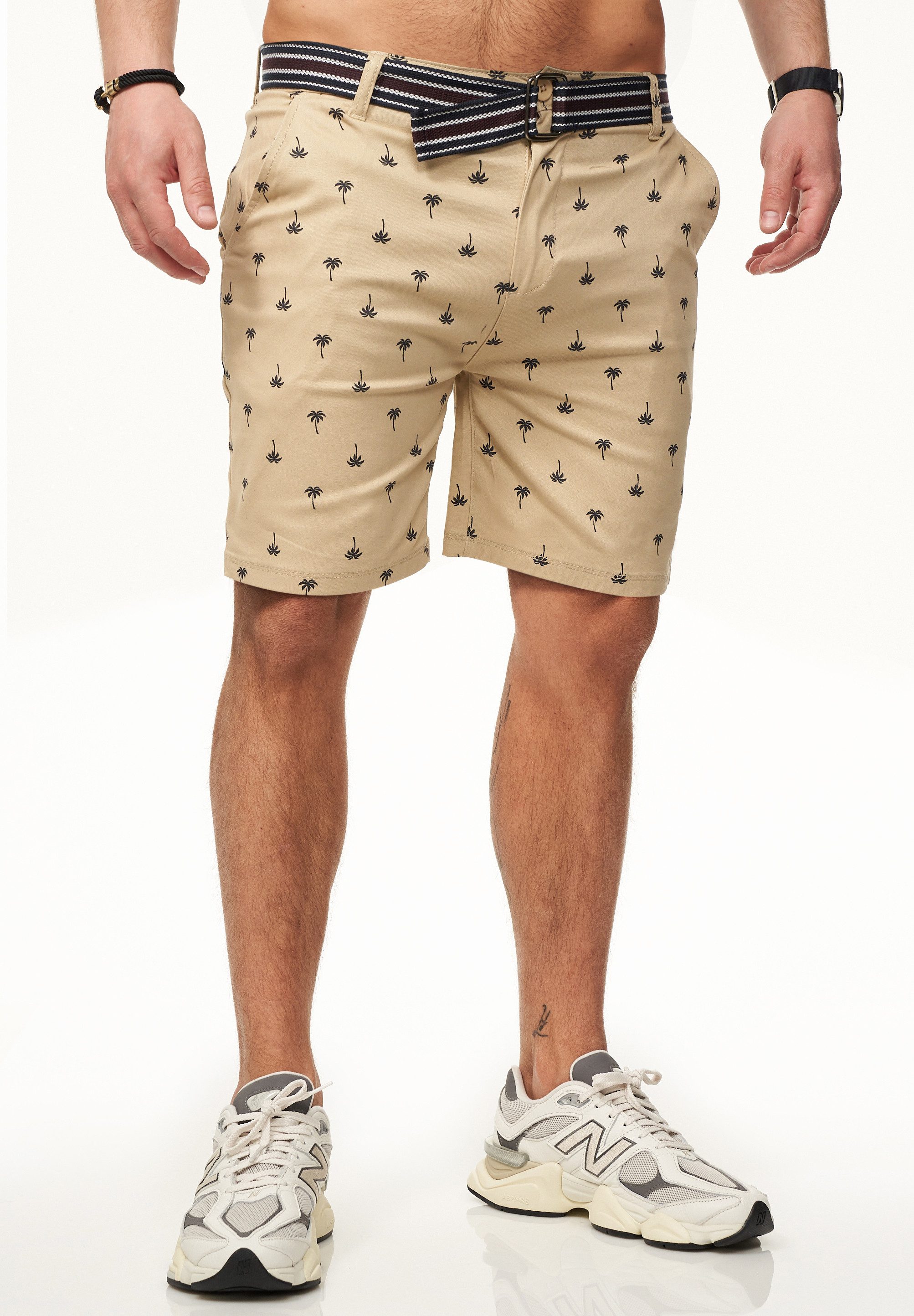 behype Chinoshorts Kurze Hose mit Palmenmuster & Gürtel im Regular-Fit Sommer-Shorts Bermuda mit Stretchanteil für Herren – Bild 4 von 5
