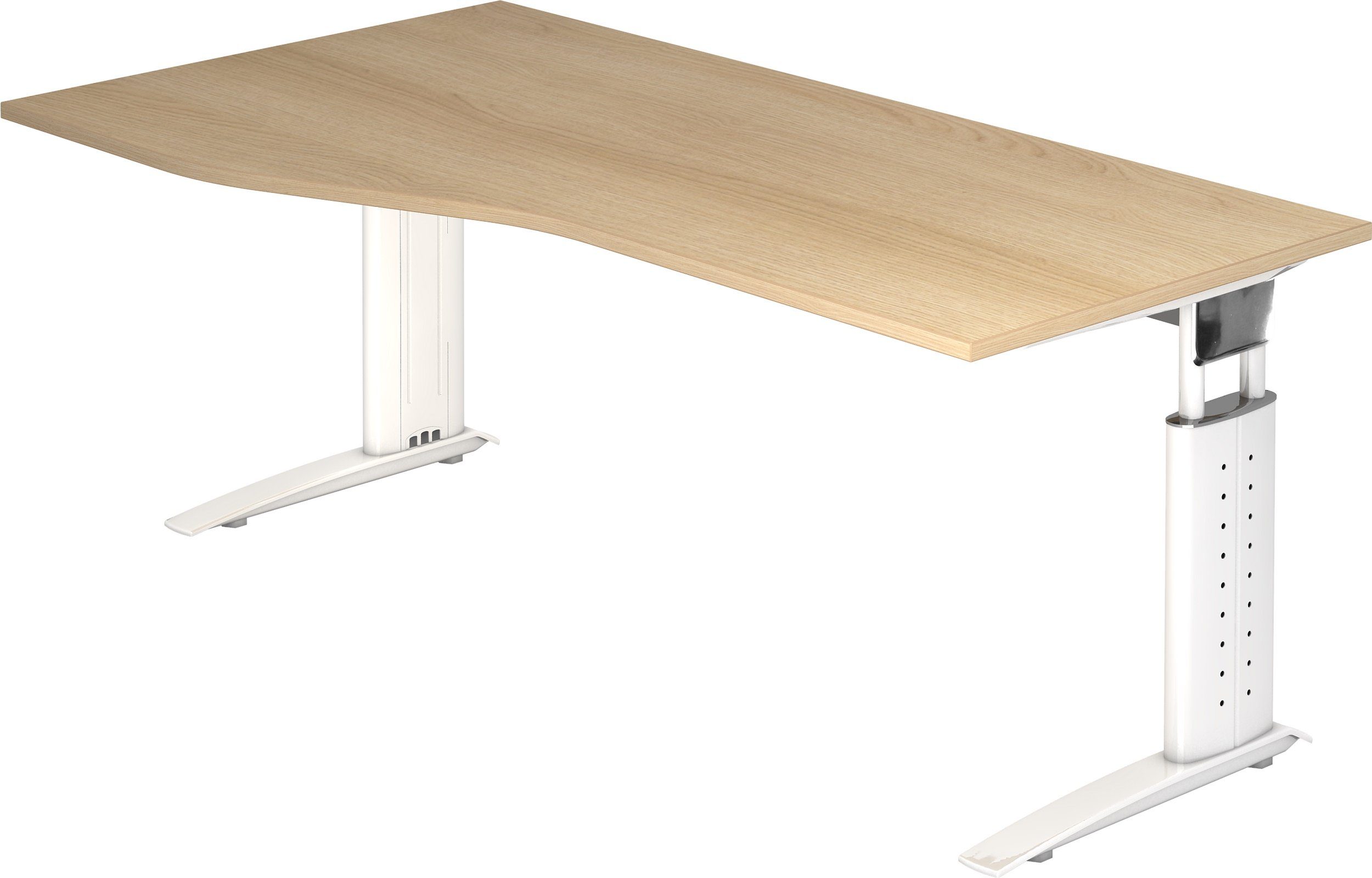bümö Schreibtisch Schreibtisch Serie-U, Freiform: 180 x 100 cm - Dekor: Eiche - Gestell: Weiß