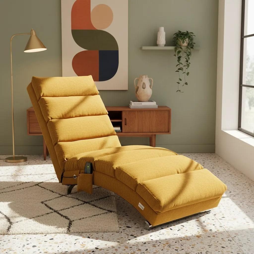 LVHOM Relaxsessel Sackleinen Massage-Liege INDOOR PREMIUM (Ergonomische Fernbedienungs-Steuerung, Sanfte Massageprogramme mit Fernbedienung, Schwerlastfähig bis 250 kg), Elektrische Entspannung mit skandinavischem Flair