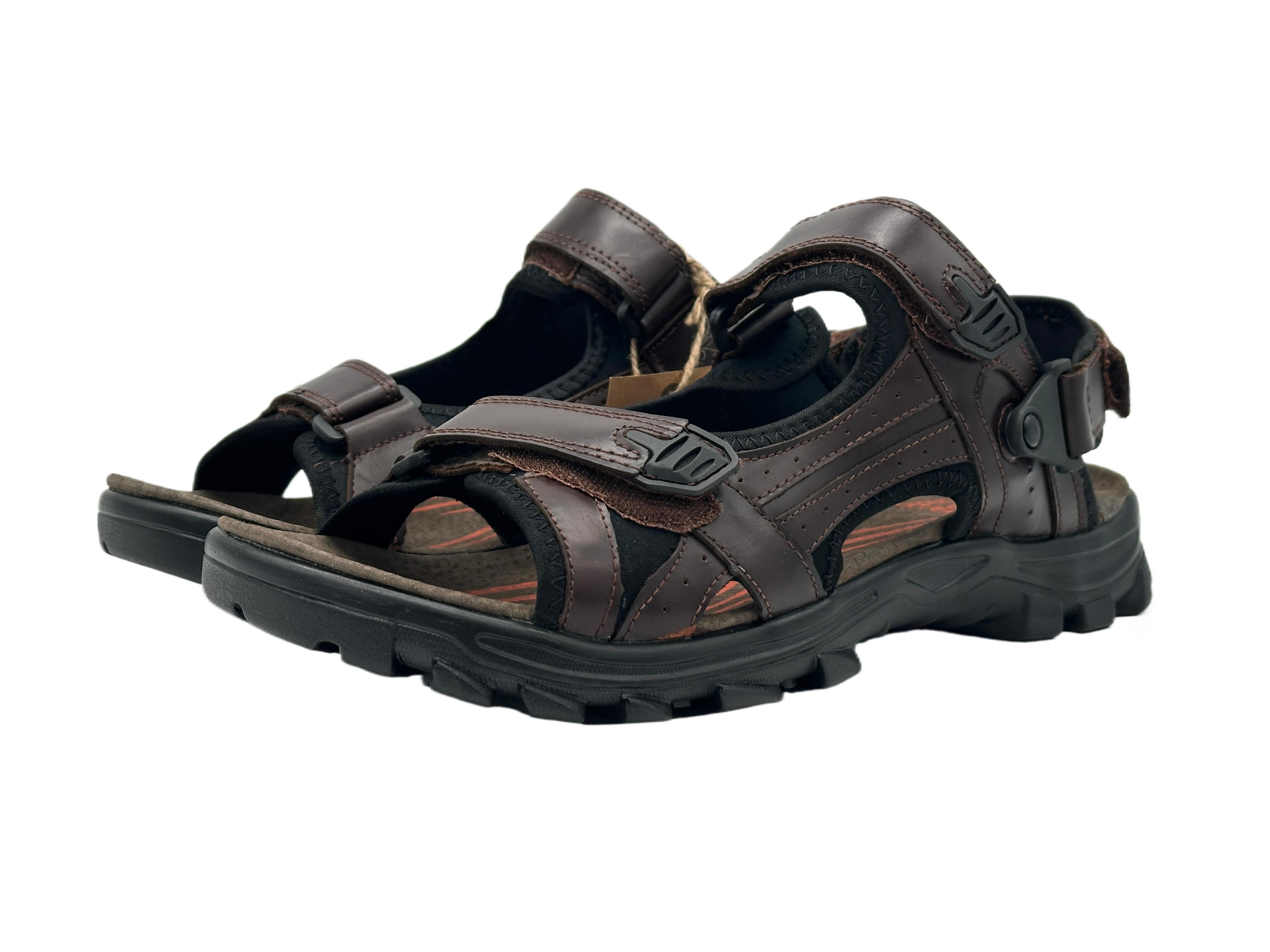 Nowaland Herren Trekkingsandalen aus Leder mit Klettverschluss Trekkingsandale Robuste Trekkingsandalen mit rutschfester Sohle und gepolsterter Sohle