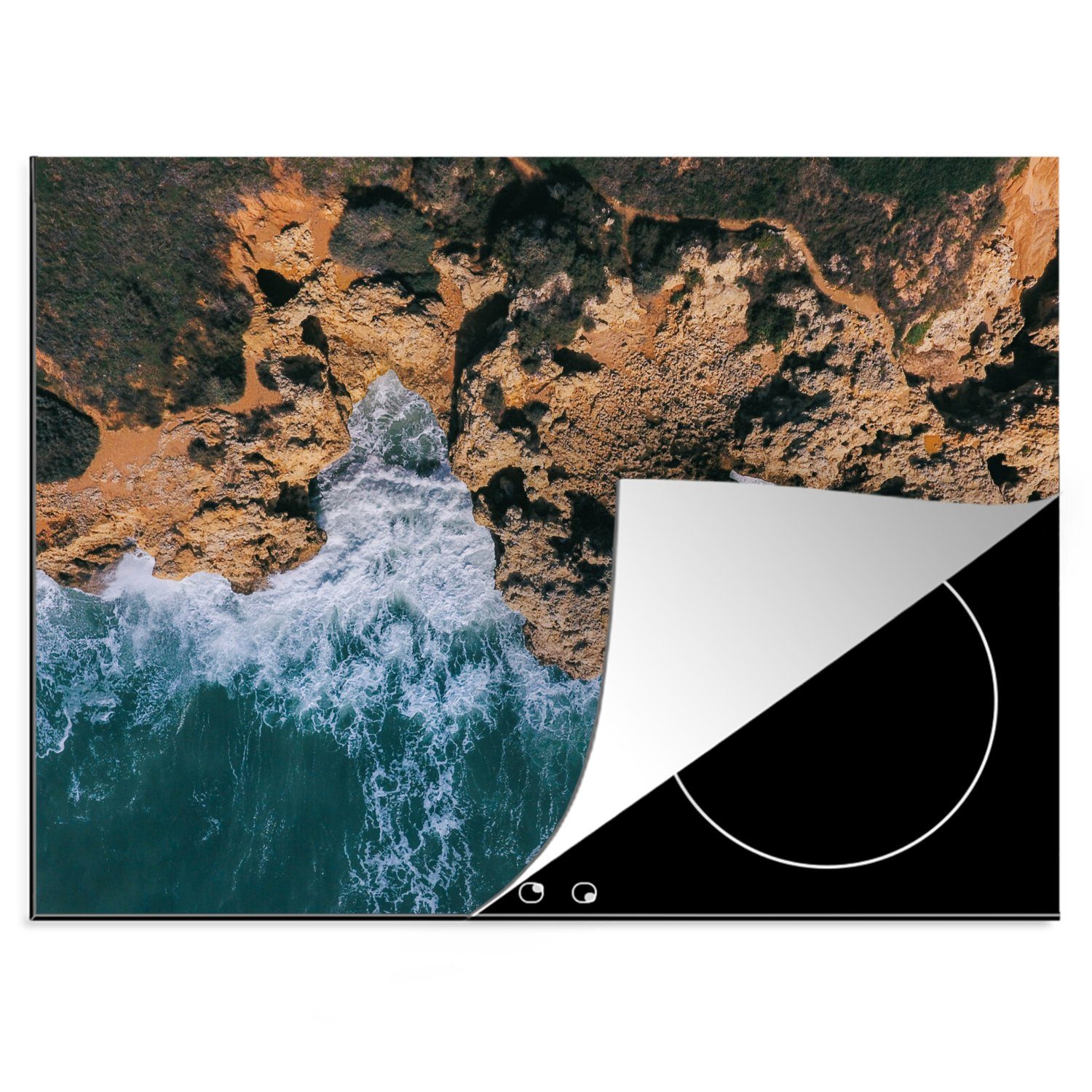 MuchoWow Herdblende-/Abdeckplatte Portugal - Felsen - Meer, Vinyl, (1 tlg), 70x52 cm, Mobile Arbeitsfläche nutzbar, Ceranfeldabdeckung