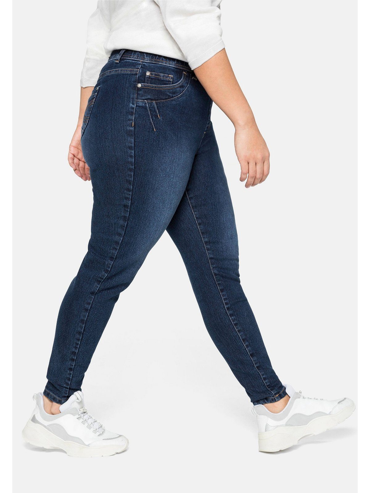 Stretch-Jeans Sheego Gürtelschlaufen mit Denim und Gummibund dark Große Größen blue