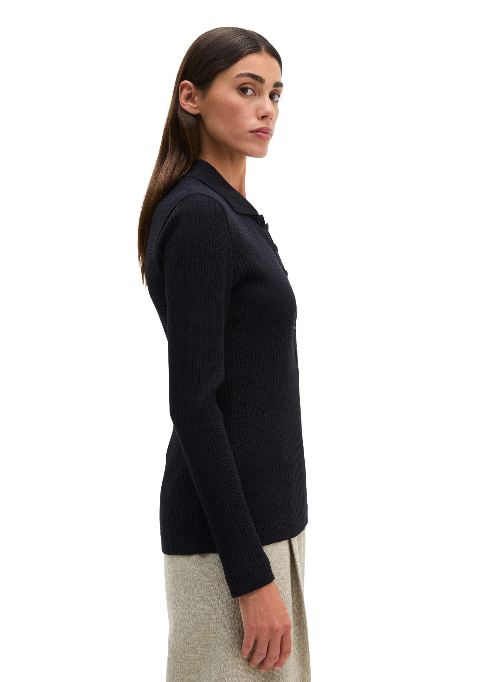 Marc O'Polo Langarm-Poloshirt aus Bio-Baumwoll-Modal-Stretch-Jersey