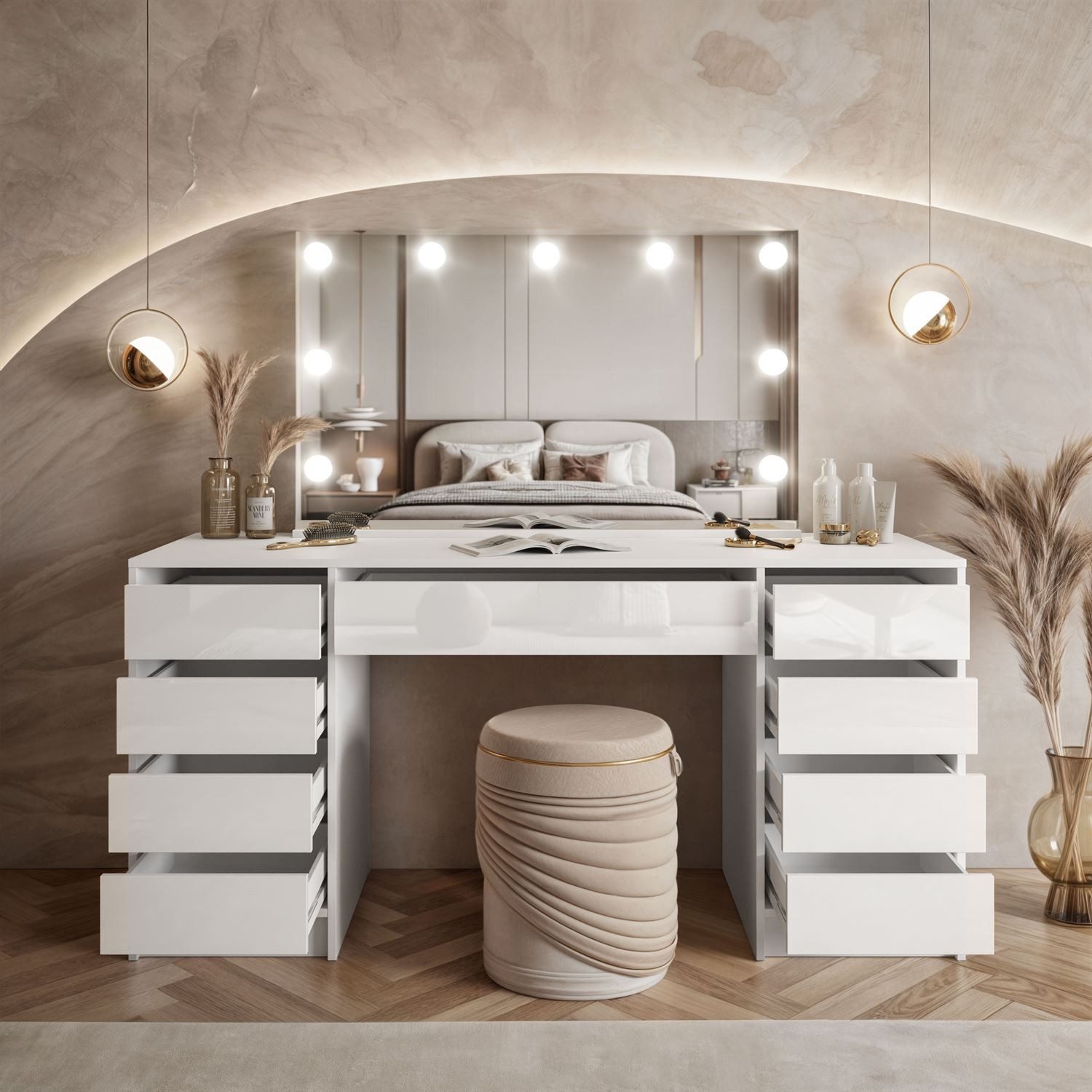 Lookway Schminktisch MADA DOUBLE ELITE mit Spiegel und Beleuchtung