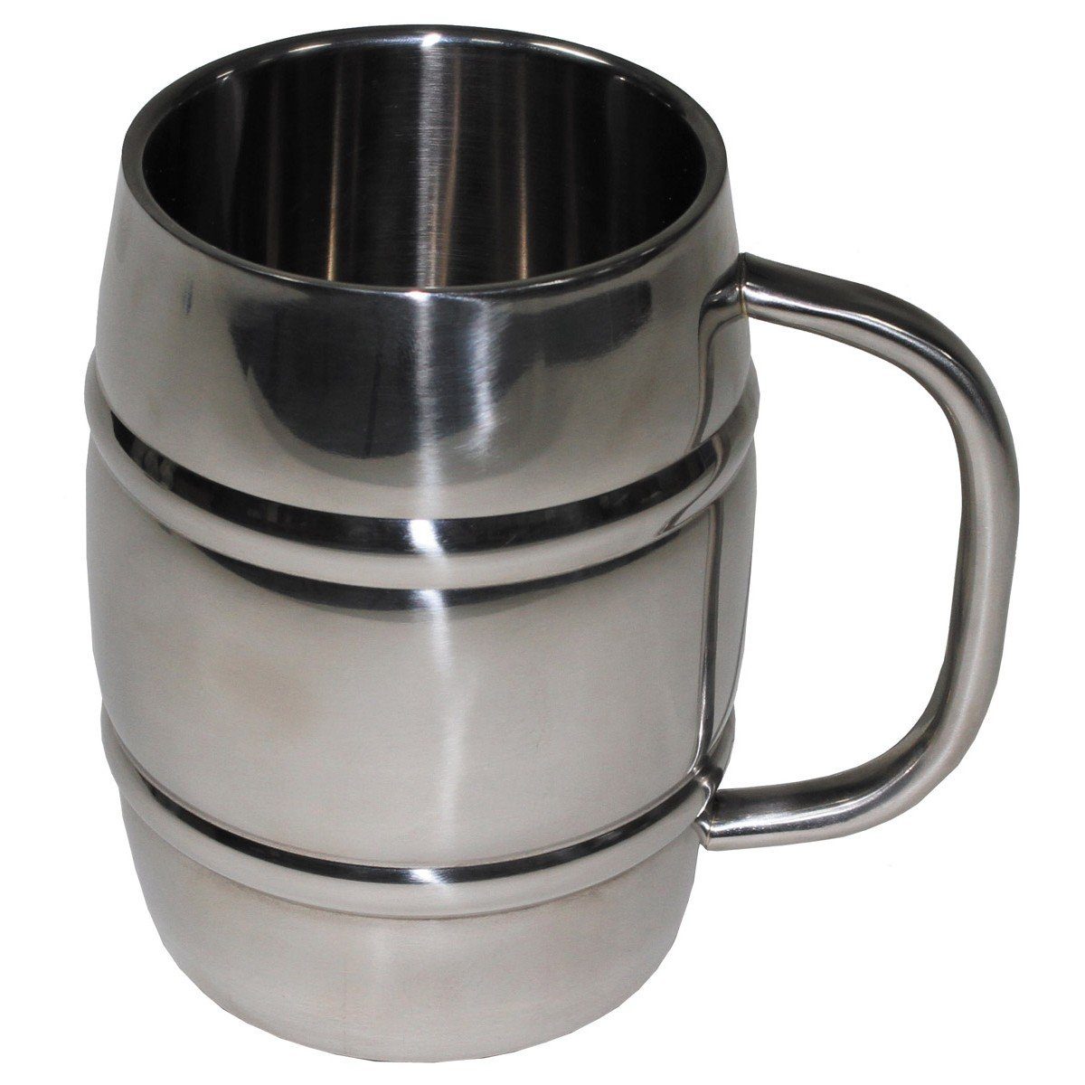 MFH Bierkrug Krug, Fass, Edelstahl, 1l, doppelwandig, Edelstahl
