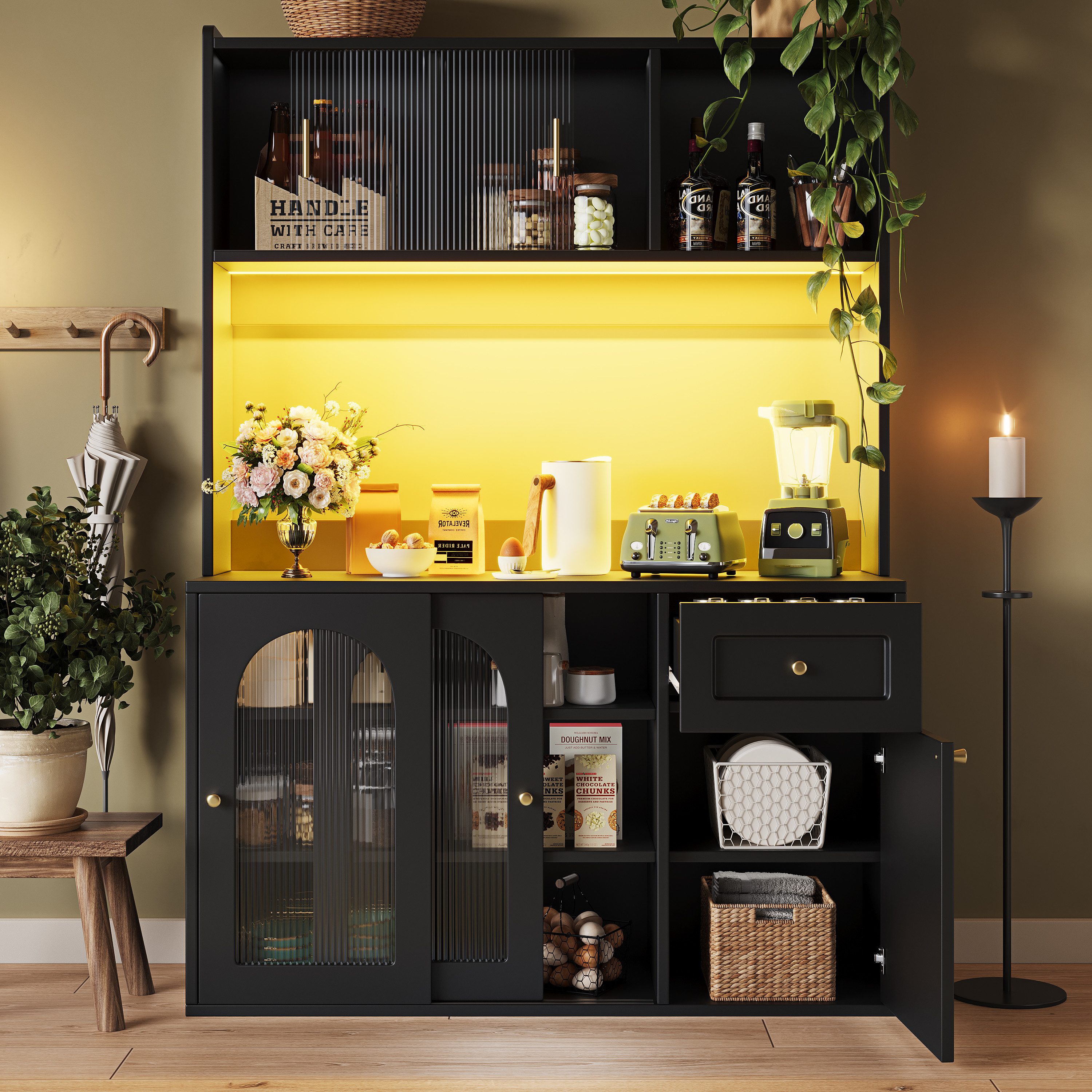 Odikalo Küchenbuffet Küchenschrank Anrichte Hochschrank Buffetschrank Vitrine Sideboard – Bild 2 von 5