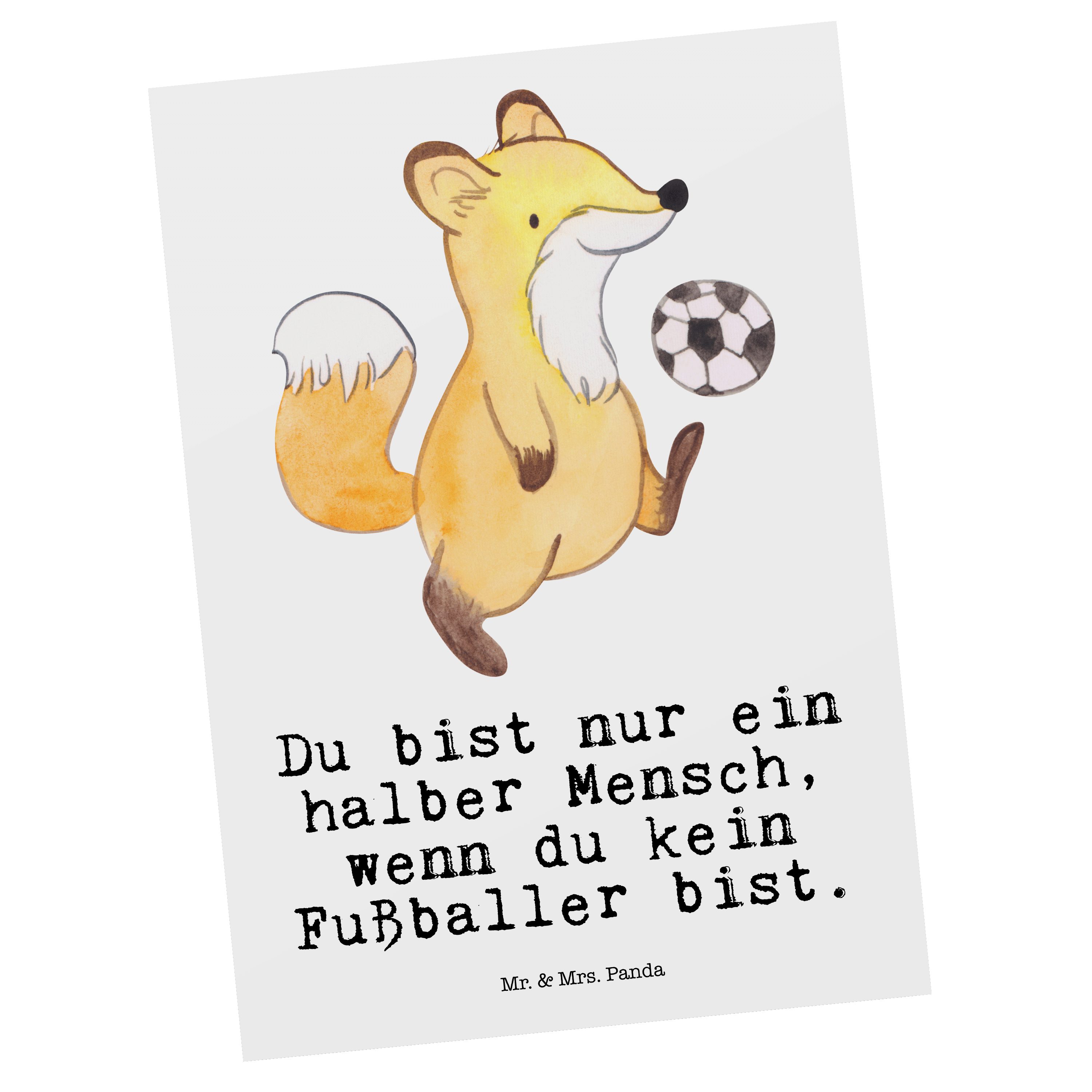 Mr. & Mrs. Panda Postkarte Fußballer mit Herz - Weiß - Geschenk, Dankeskarte, Ausbildung, Einlad