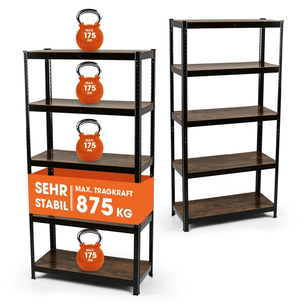 EASYmaxx Schwerlastregal 180x90x40 cm, 875 kg Traglast, 175 kg pro Ebene, 2-tlg., Regal und Werkbank, Kellerregal Lagerregal, 5 verstellbare Ablagen