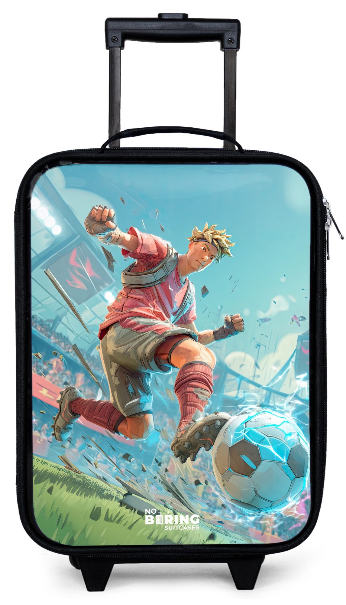 NoBoringSuitcases.com© Kinderkoffer mit leuchtende Räder - Fußball - Junge - Stadion - Elektrisch, 2 Rollen, Kinder Koffer Klein, Trolley Handgepäck, Reisekoffer