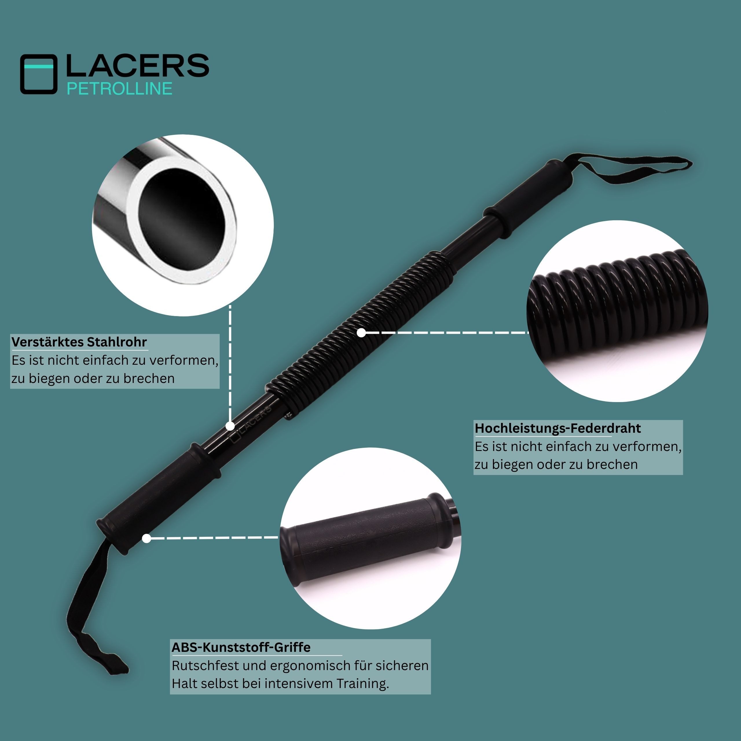 Lacers Trainingshilfe Lacers Petrolline Power Twister 30Kg schwarz – Biegehantel, verschiedene Kraftbewegung, Verbesserung der Oberkörpermuskulatur