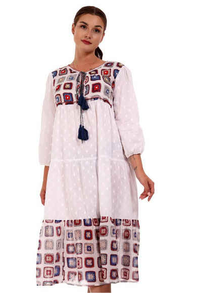 YC Fashion & Style Sommerkleid »Boho Patchwork Kleid aus Baumwolle mit Stickereien und Deko Steinchen« (1-tlg)