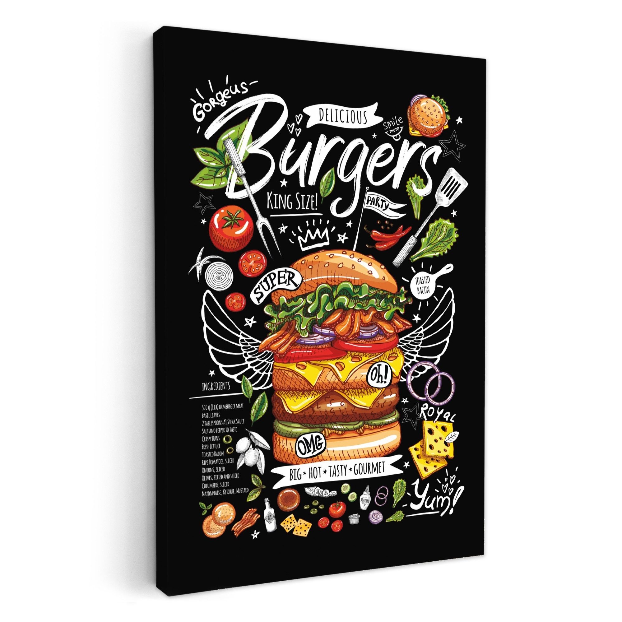 OneMillionCanvasses® Leinwandbild Hamburger - Speisekarte - günstig online kaufen