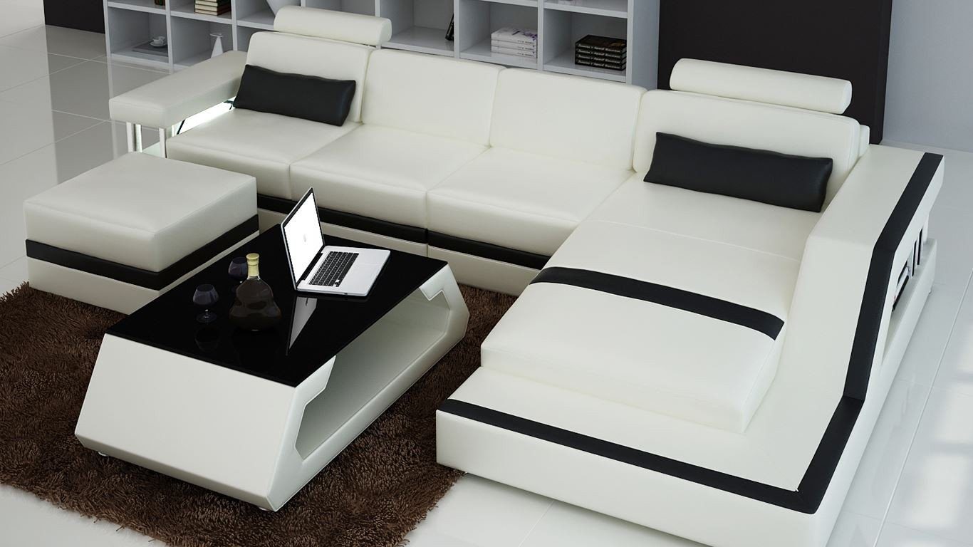 JVmoebel Ecksofa, Ecksofa Sofagarnitur Couch Ecke Polster Hocker Set Komplett Sessel Weiß