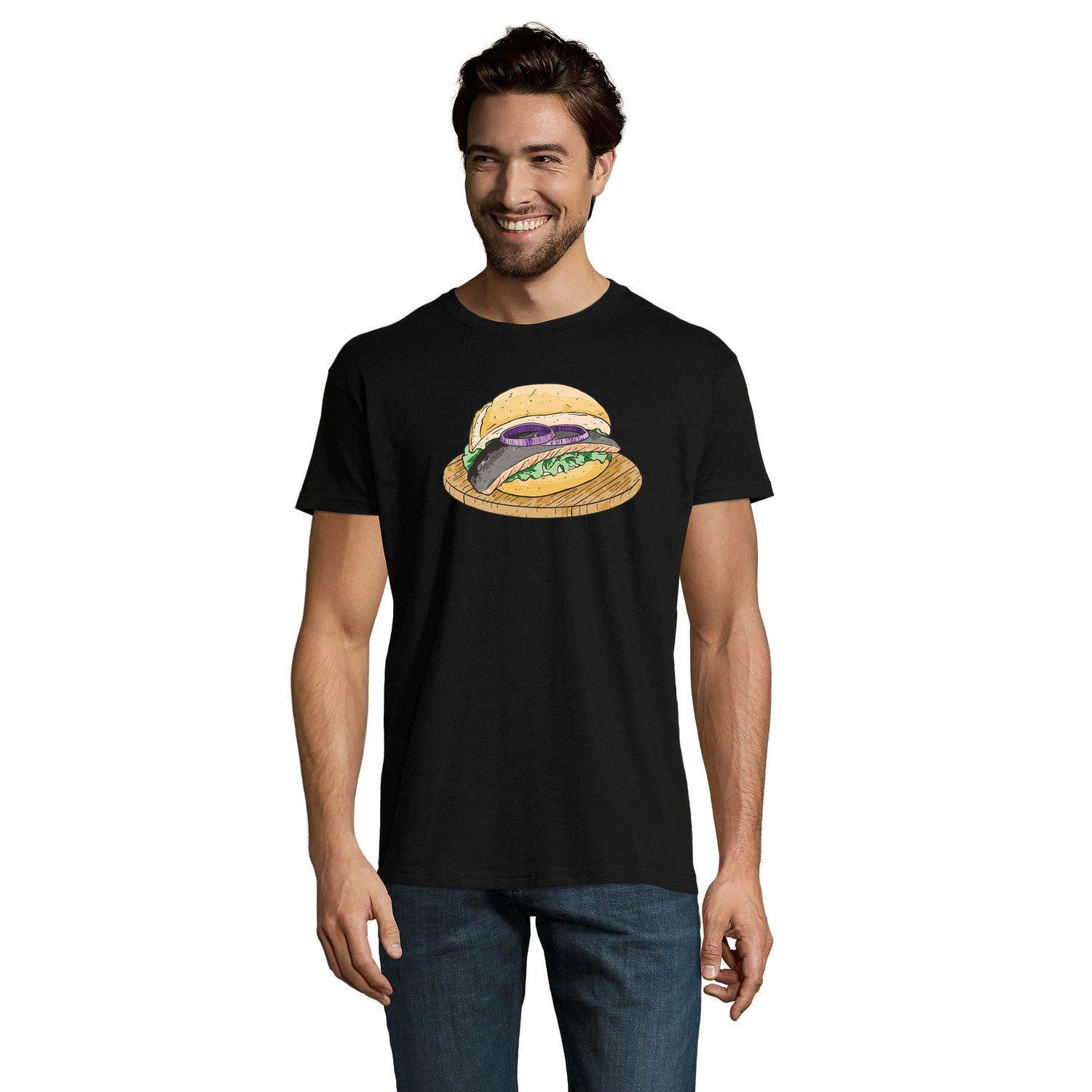 Blondie & Brownie T-Shirt Fischbrötchen Herren T-Shirt Fischmotiv Nordsee Küstenküche Geschenk (Einzelstück, Einzelartikel) Fischsandwich Herren Tee Küstenfreude
