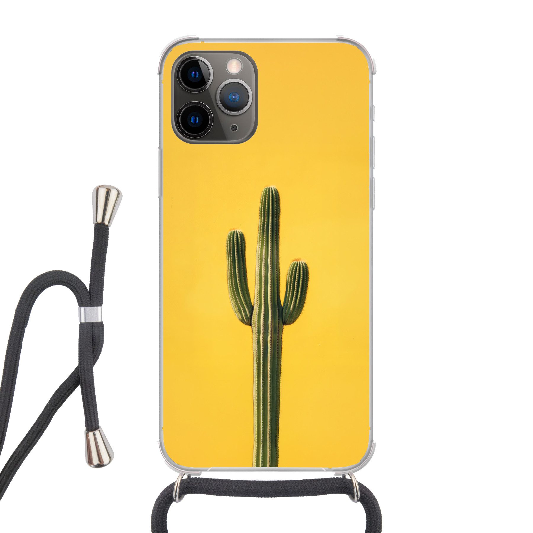 MuchoWow Handyhülle für Apple iPhone 13 Pro Max Kaktus - Grün - Minimalistisch, Tragbare Handyhüllen mit Kette zum umhängen, Handykette Handyband