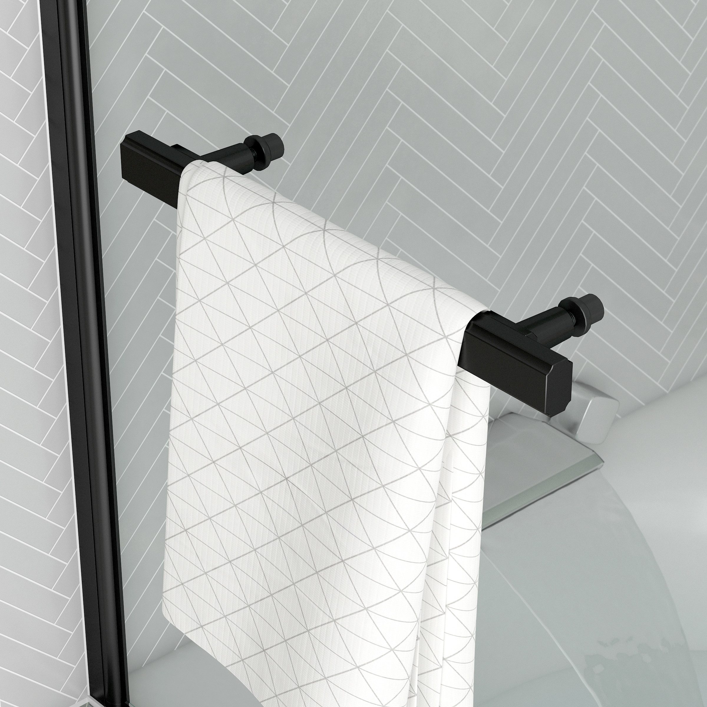 Marwell Walk-in-Dusche Black Touch, Einscheibensicherheitsglas, für Badewanne, mit Handtuchhalter