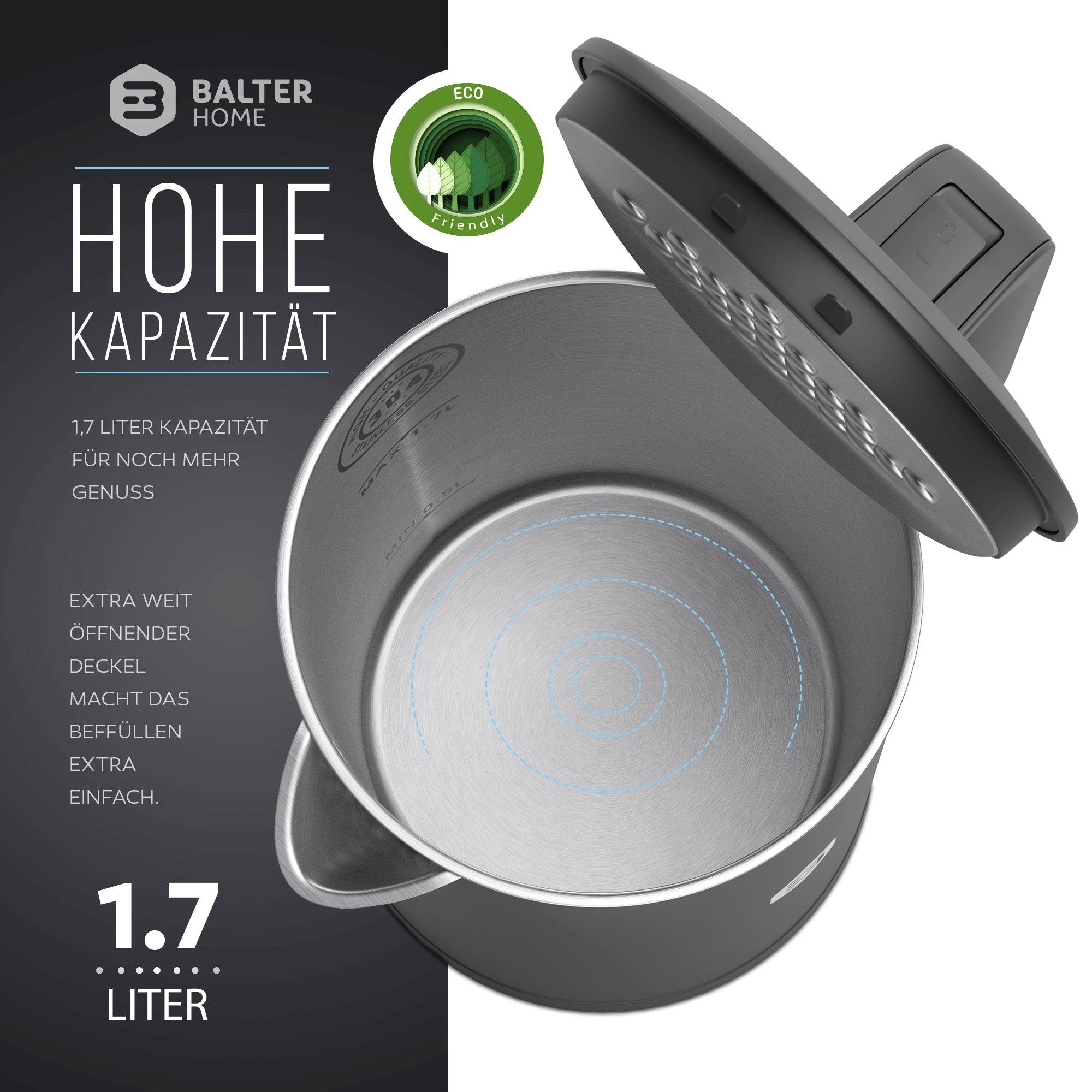Doppelwand BPA 1,7 Edelstahl, Design, WK-4, frei, grau Wasserkocher Balter Liter, LED,