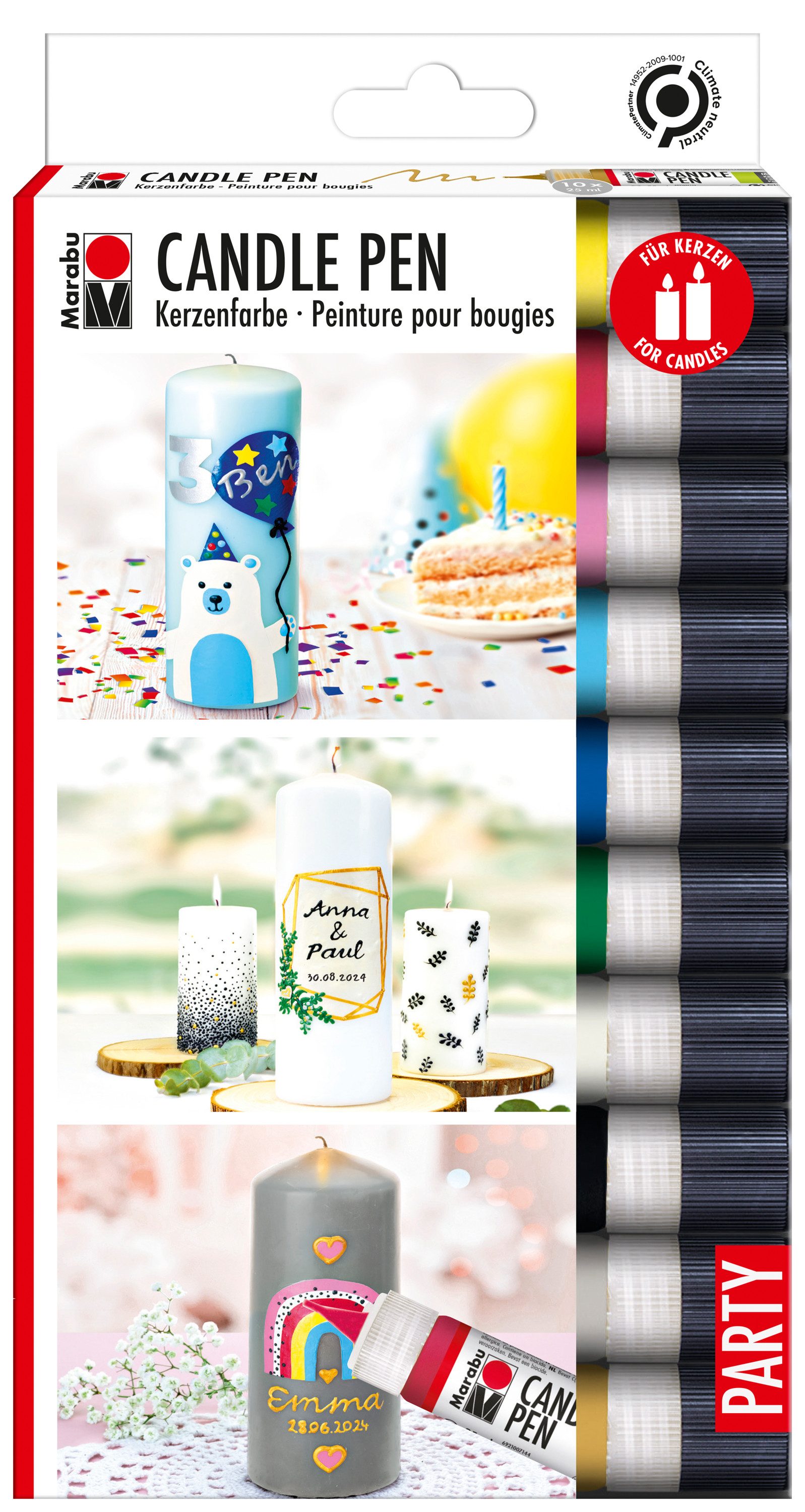 Marabu Bastelfarbe Candle Pen Set "Party", 10x25ml