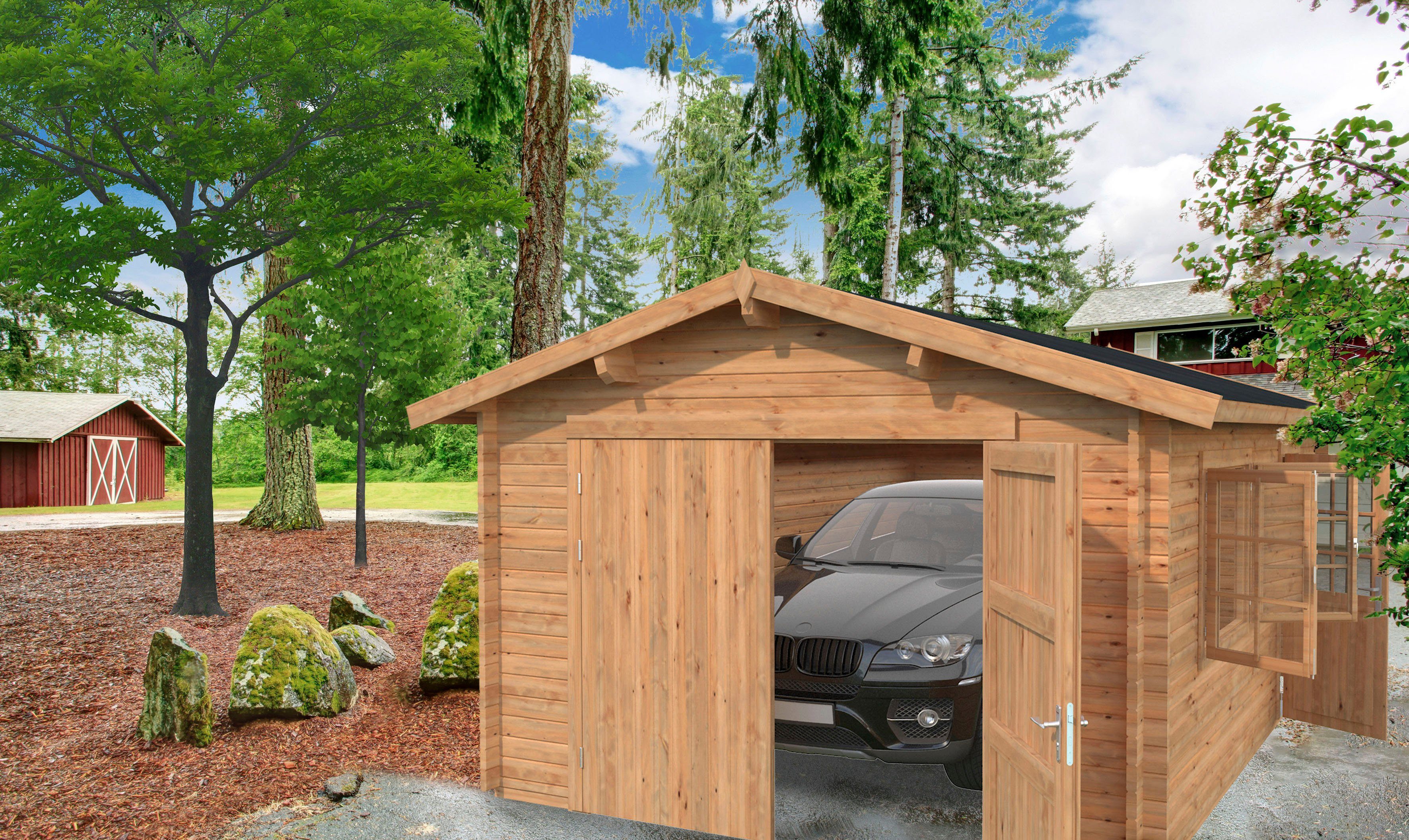 Palmako Garage Roger, BxTxH: 426x598x276 cm, mit Holztor, hellbraun