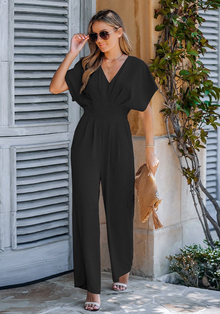 Cupshe Jumpsuit V-Ausschnitt Fledermausärmel weites Bein