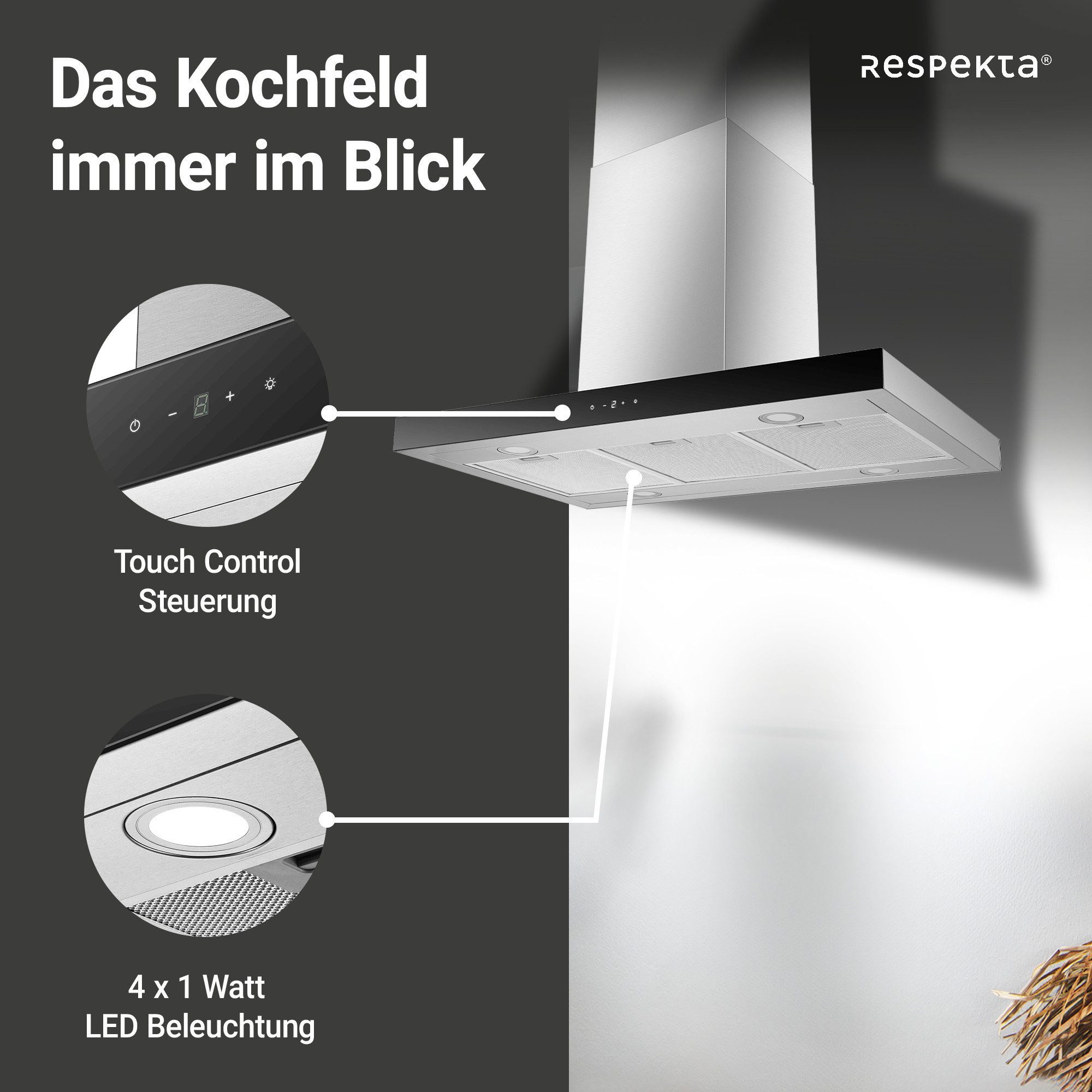 RESPEKTA Inselhaube Cara Cara, EEK: A+++, 9 Leistungsstufen, LED Beleuchtung, AB- und Umluftfähig