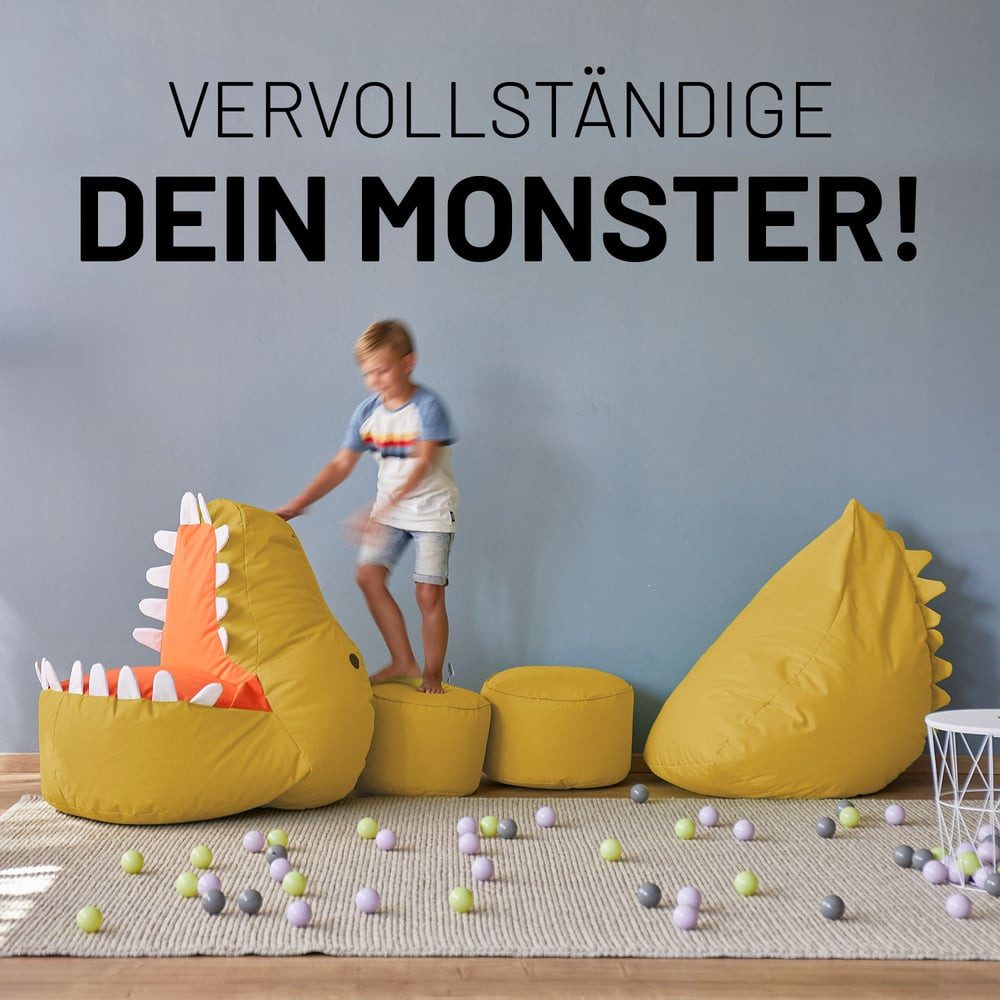 Lumaland Sitzsack Kinder Monster 80x80x70 cm, weiches Sitzpolster, pflegeleichtes Material, leicht