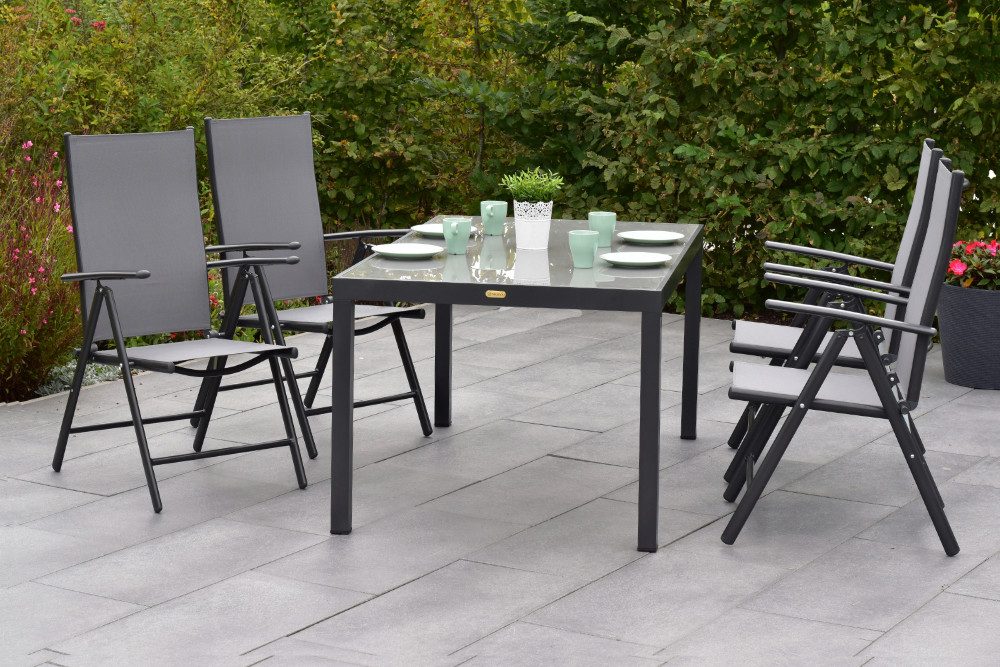 MERXX Garten-Essgruppe »Amalfi«, (Set, 5-tlg., 5-fach verstellbare Rückenlehne), Tisch: LxB: 150x90 cm