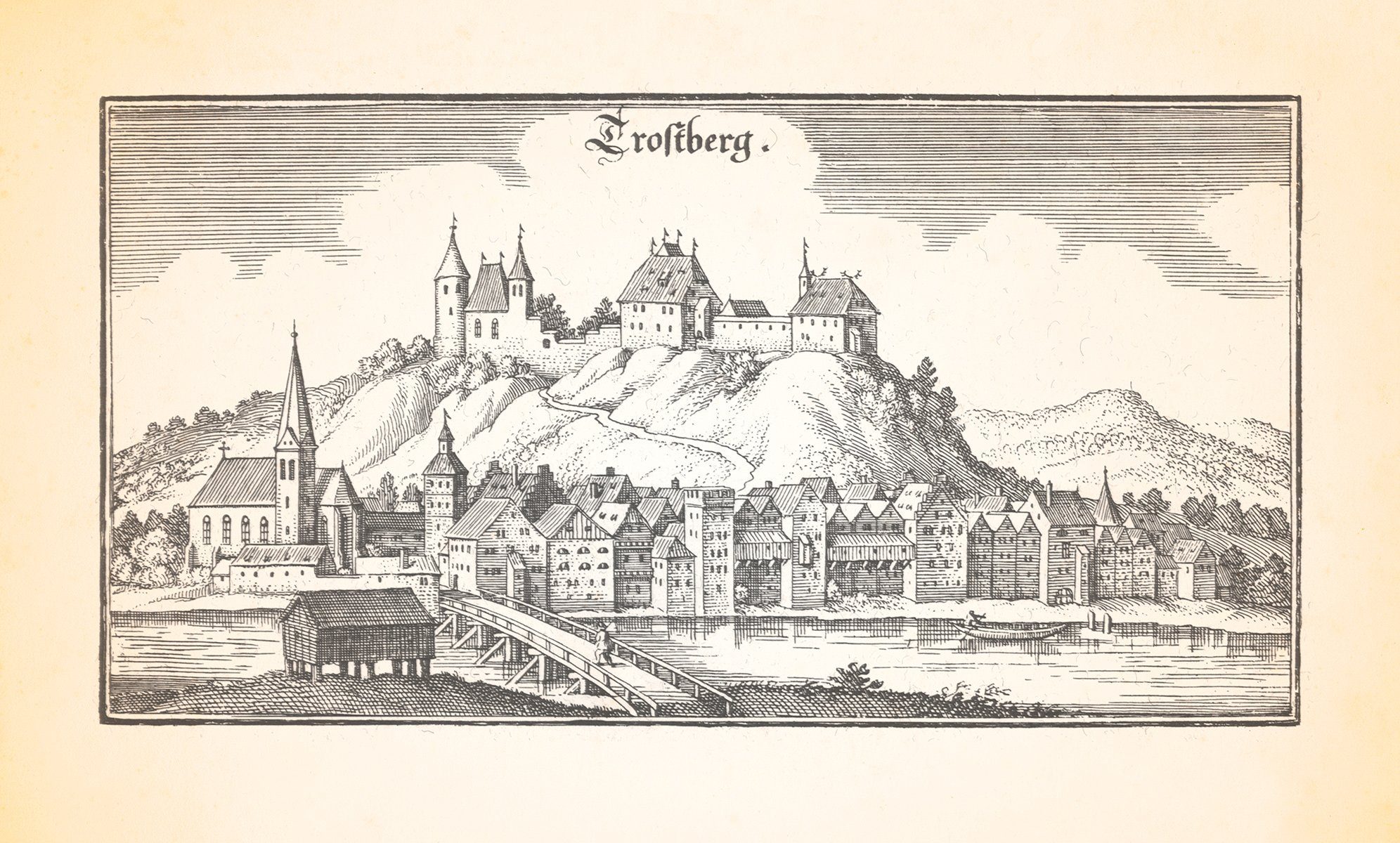 Kunstdruck Trostberg Alz Pflegschloss Stadtpfarrkirche Schlossberg Kupferstich Me