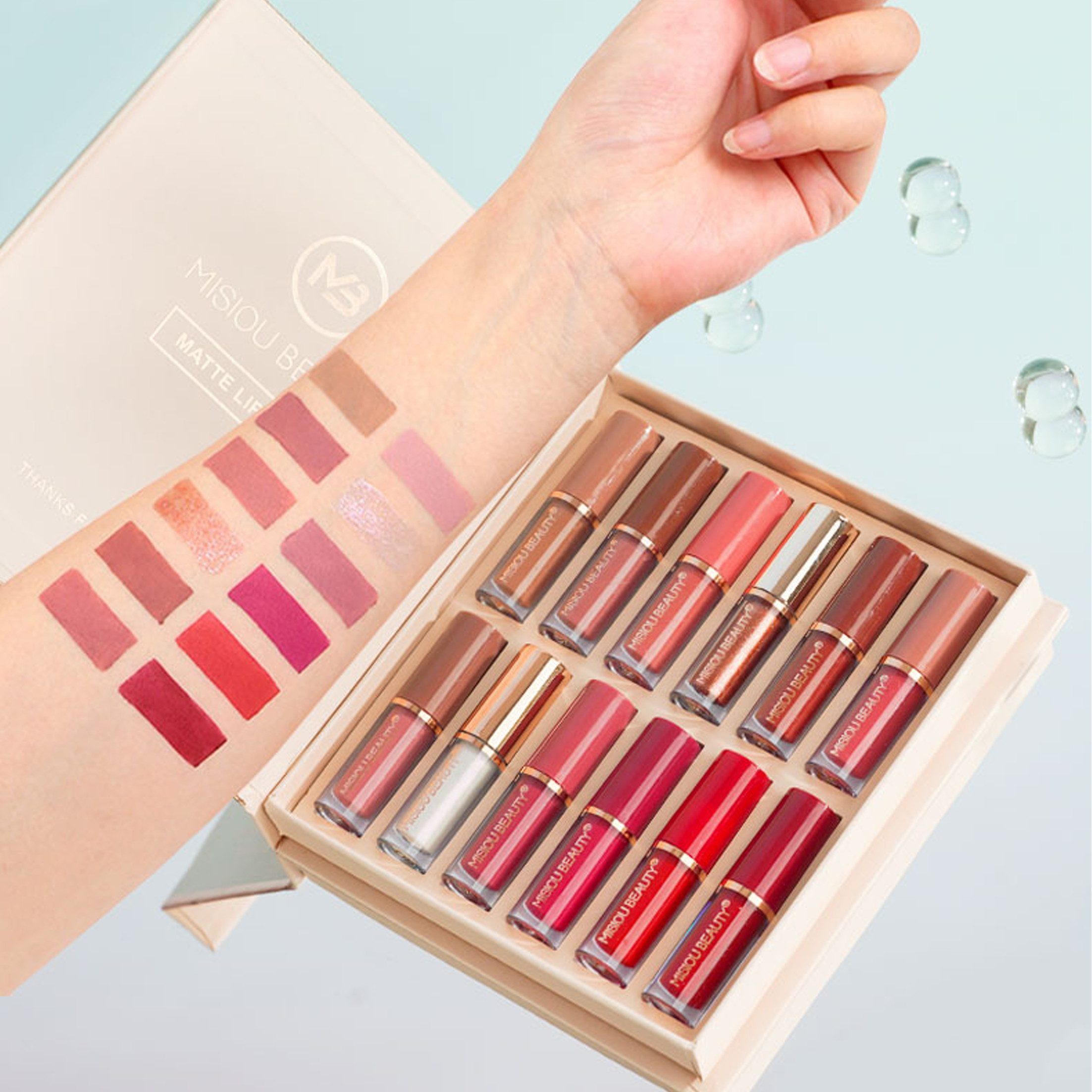 KINSI Lipgloss-Set Wasserfester Lipgloss Set,12 Intensive Modefarben,Langzeitglanz, 12-tlg., mit seidenweichem Glanzeffekt & Pflegekomplex