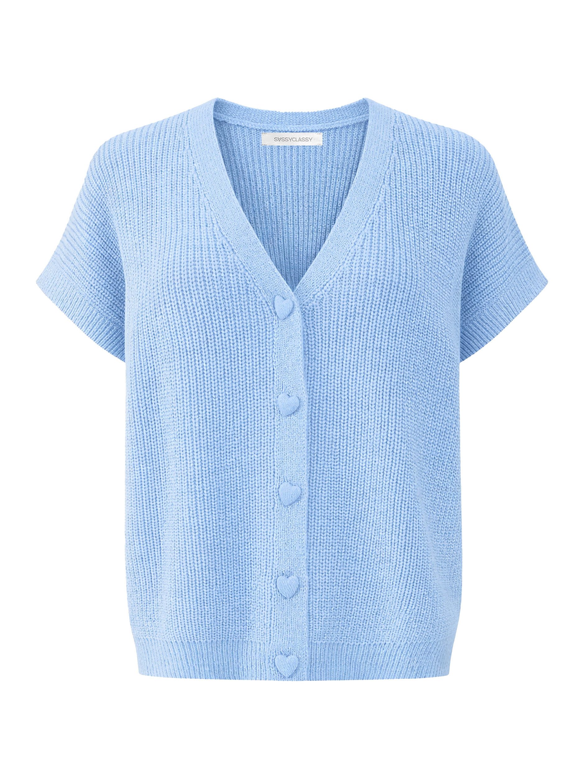 SASSYCLASSY Kurzweste Strickweste mit Herzknöpfen für Damen Weiche Weste mit kurzen Ärmeln und V-Ausschnitt Beige Burgundy Blau