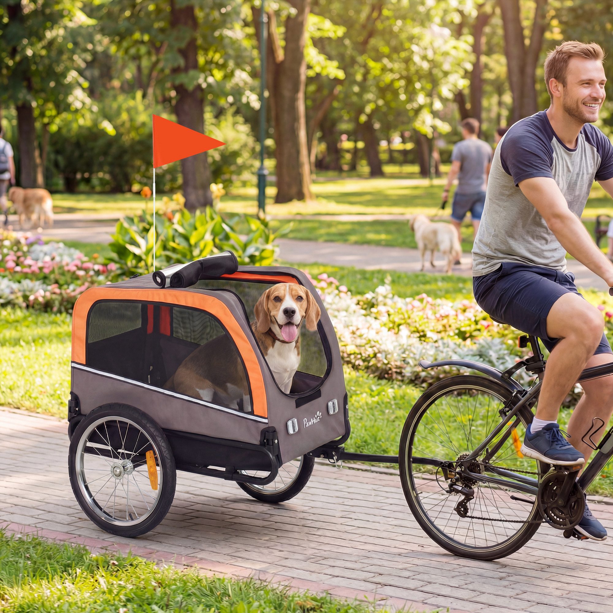 PawHut Fahrradhundeanhänger Faltbar Fahrradanhänger mit Sicherheitsreflektoren verstellbar Leine, aus 600D Oxford für Kleine Mittelgroße Hunde bis 20 kg