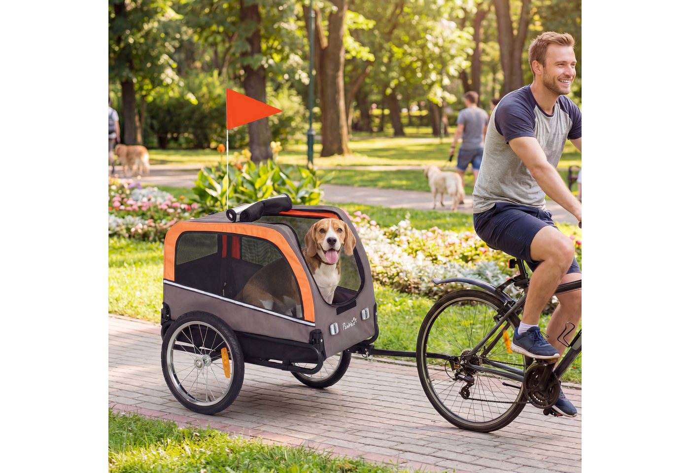 PawHut Fahrradhundeanhänger Hundeanhänger Fahrradanhänger mit Sicherheitsreflektoren 2 Türen, aus 600D Oxford für Kleine Mittelgroße Hunde bis 20 kg