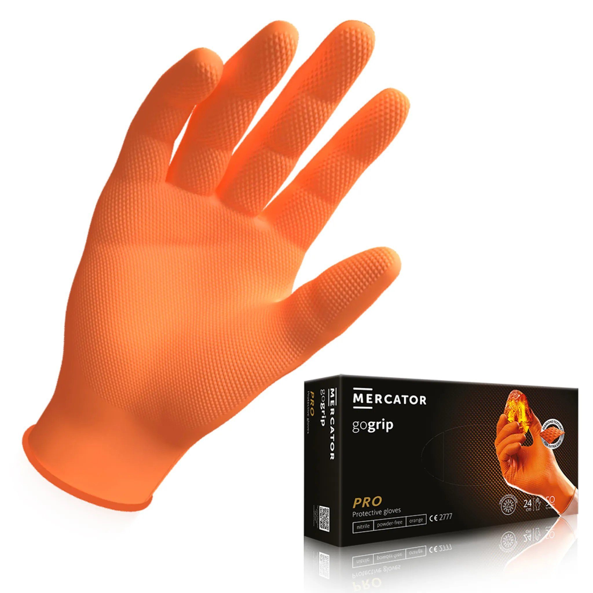 MERCATOR MEDICAL Einweghandschuhe MERCATOR GoGrip Pro Premium Nitrilhandschuhe verschiedene Farben, S-XL aufgeraute Oberfläche für mehr Grip Orange